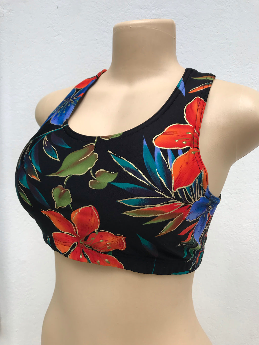 Sports Bra Gold Trim Tropical - L