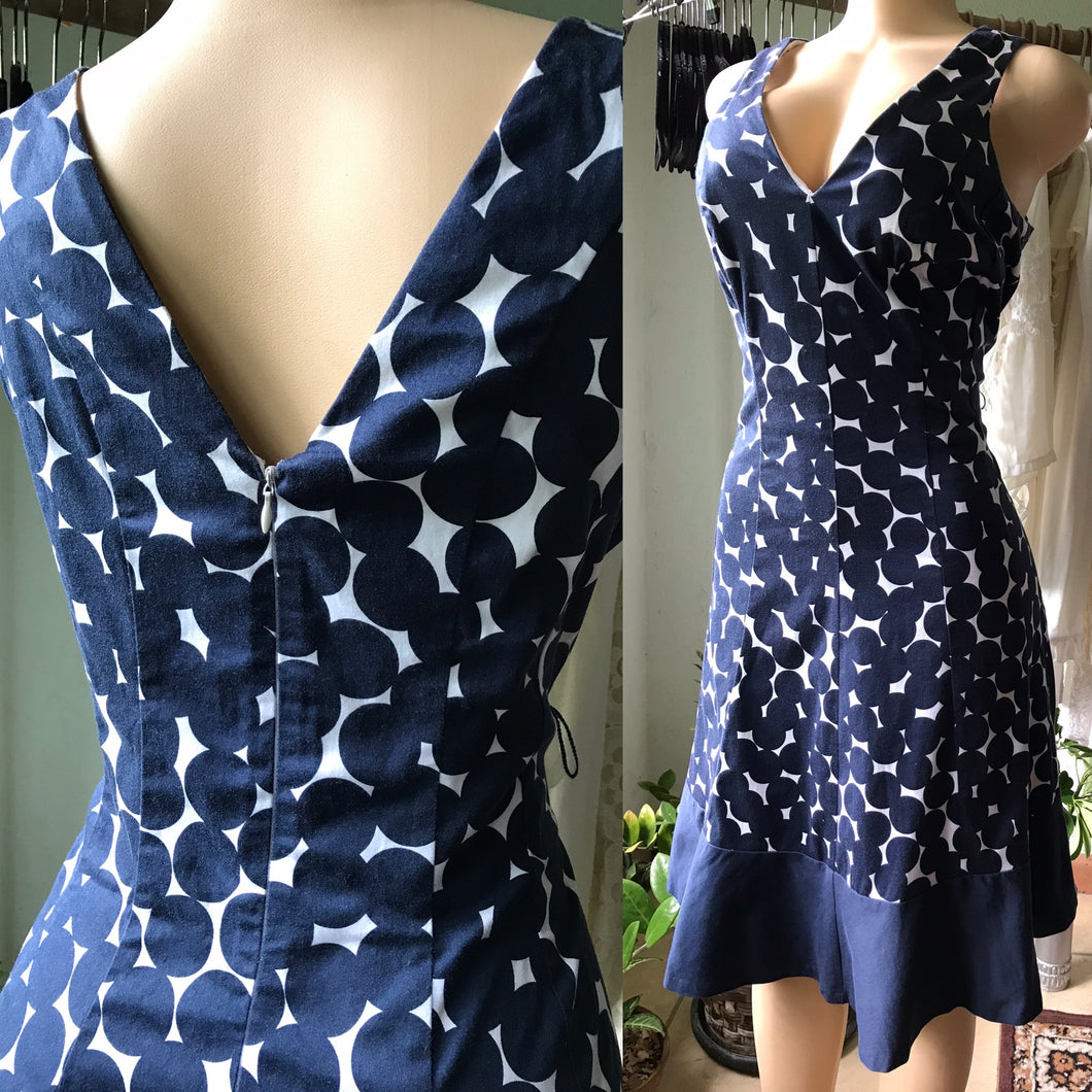 Navy Large Polka Flare Professional Dress