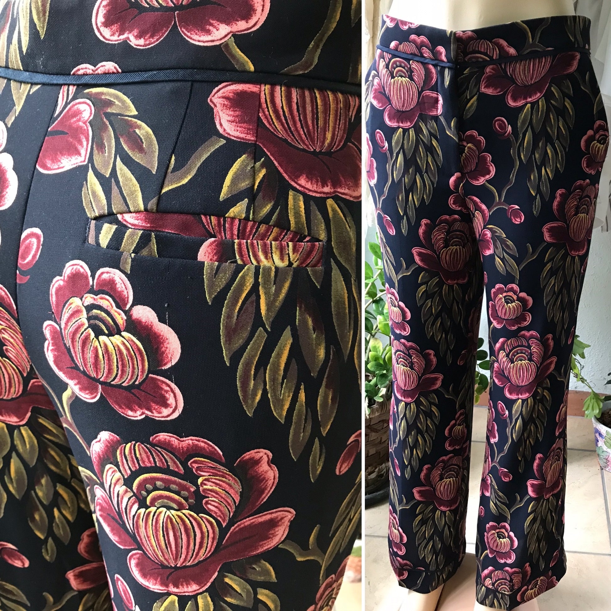 Ann Taylor Black & Red Large Flower Professional Pant