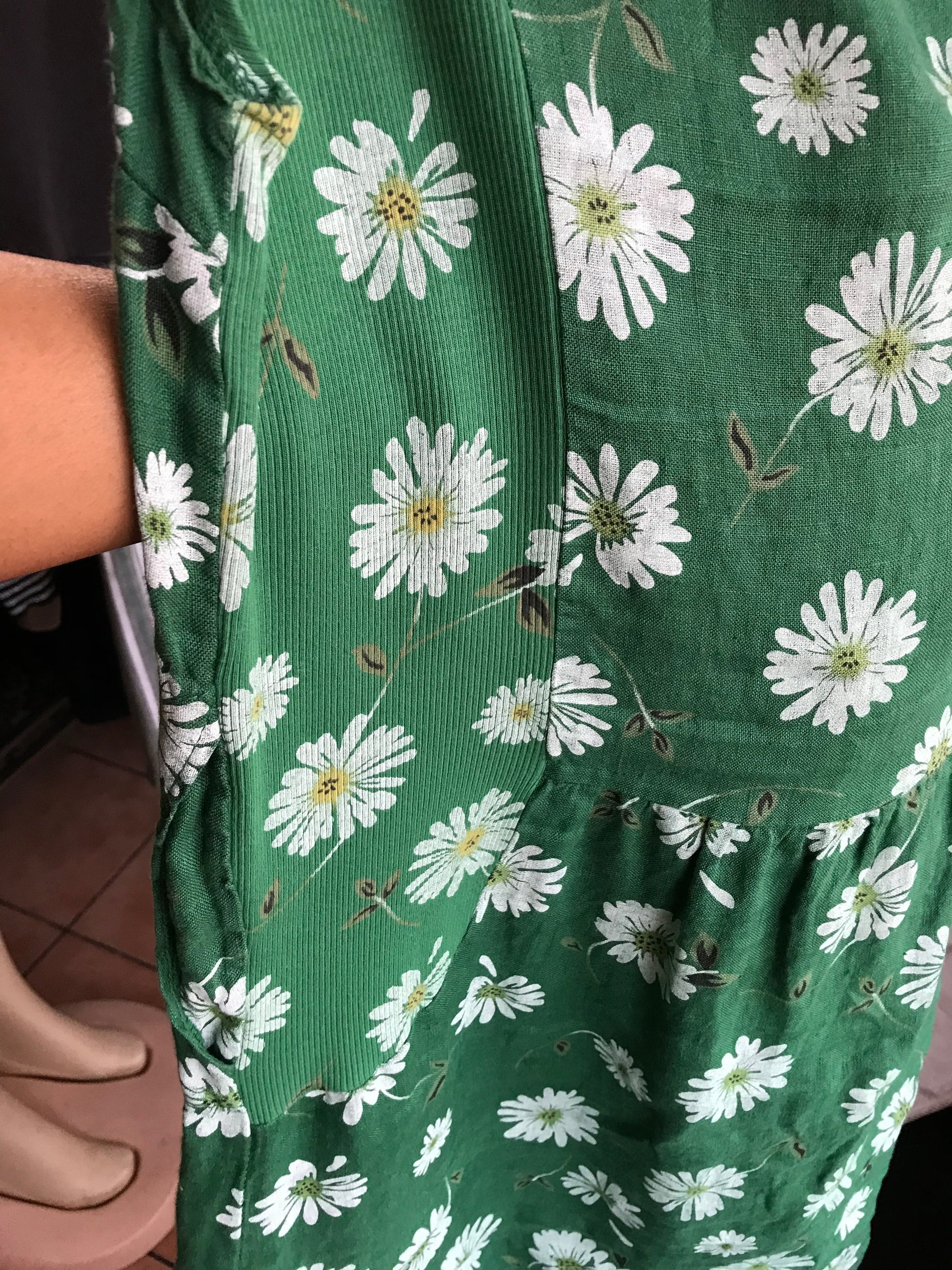 Green Retro  Linen Dress Pockets Daisey - L-XL