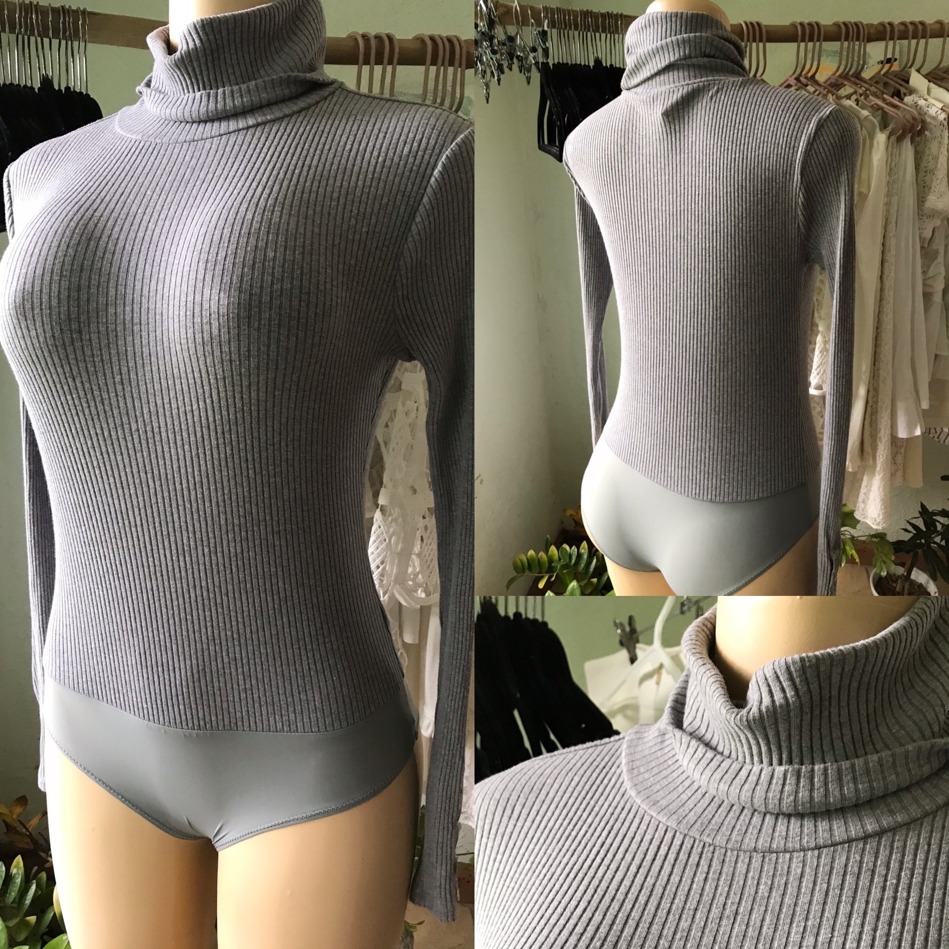 J Crew Grey Ribbed Turtleneck Bodysuit