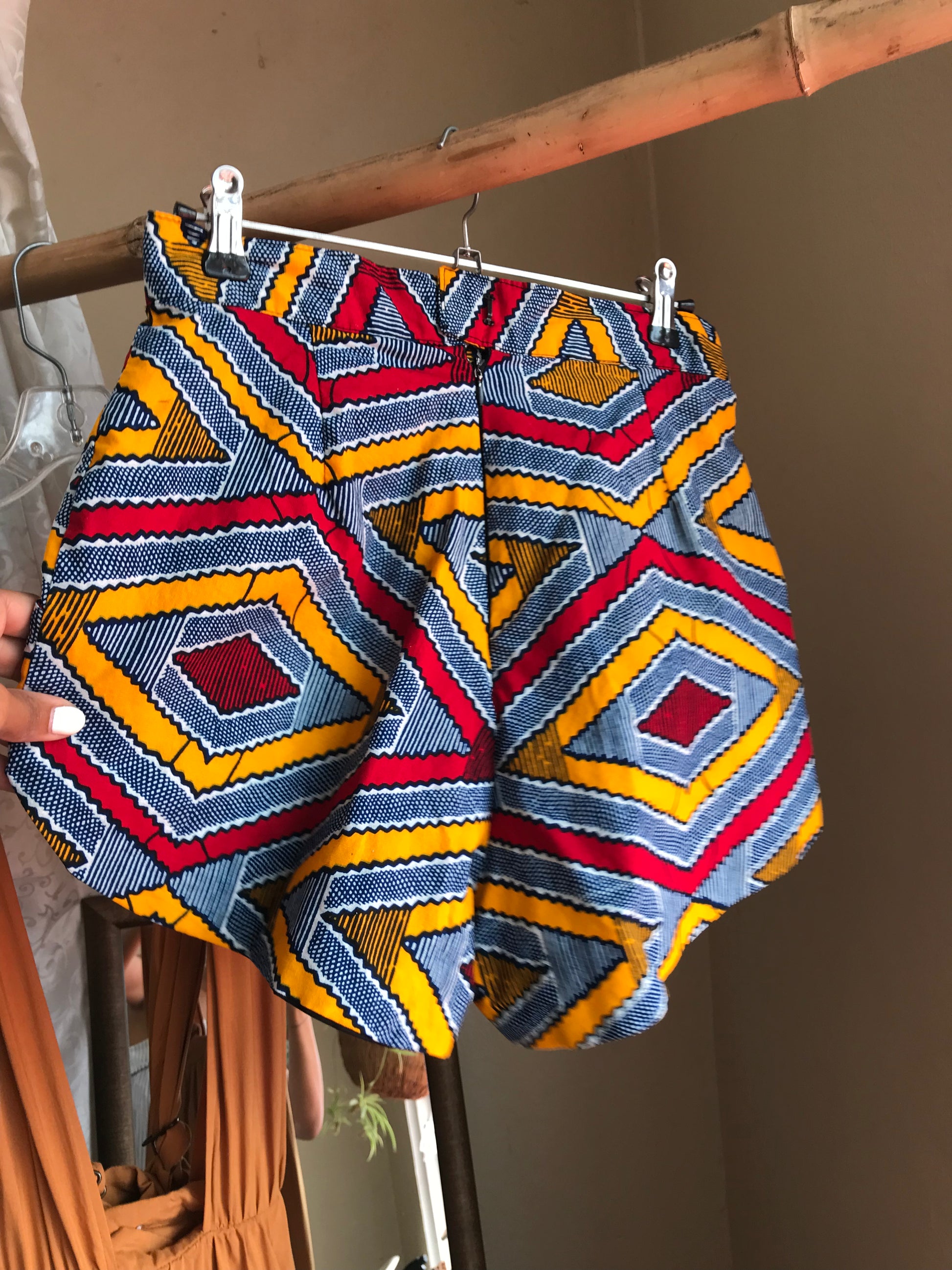 African Ankara High Waist Shorts Red - S / W26