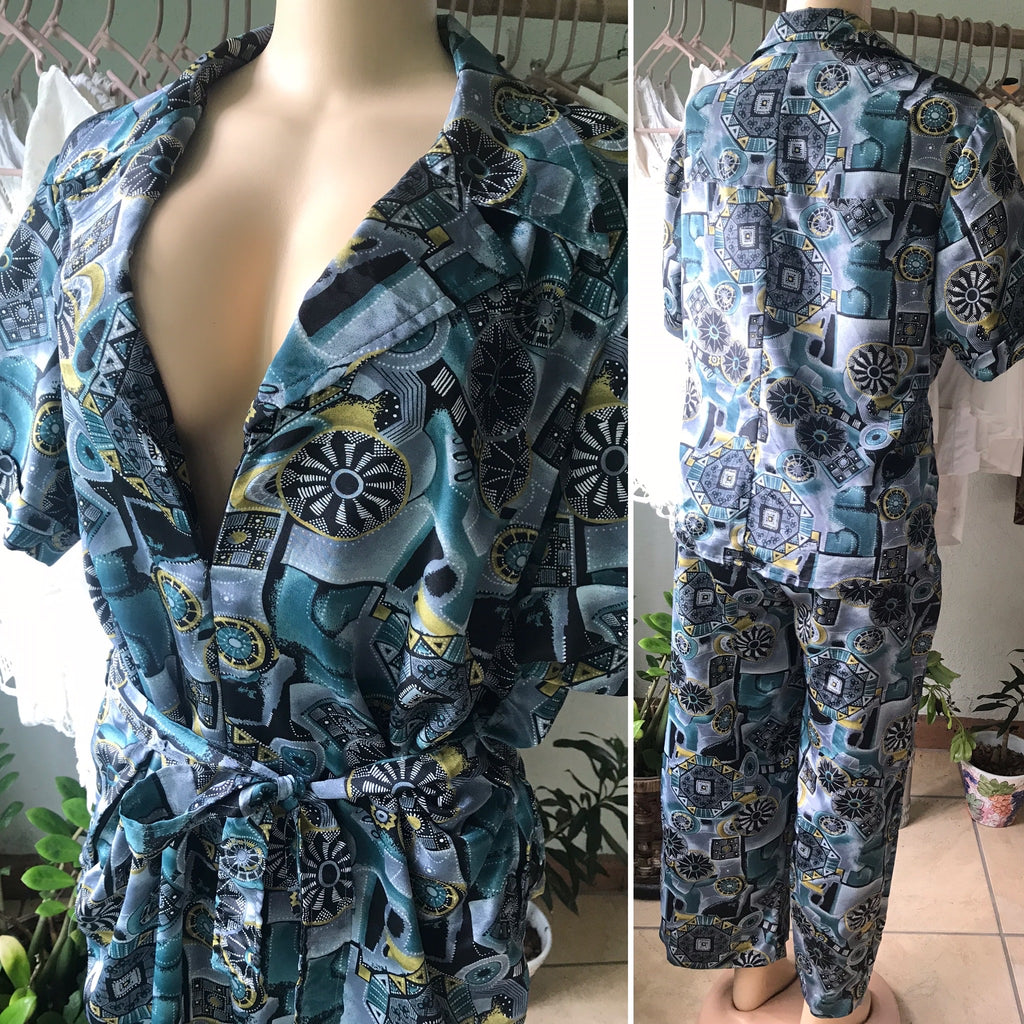 80s Vintage Jumpsuit Set Bold Print