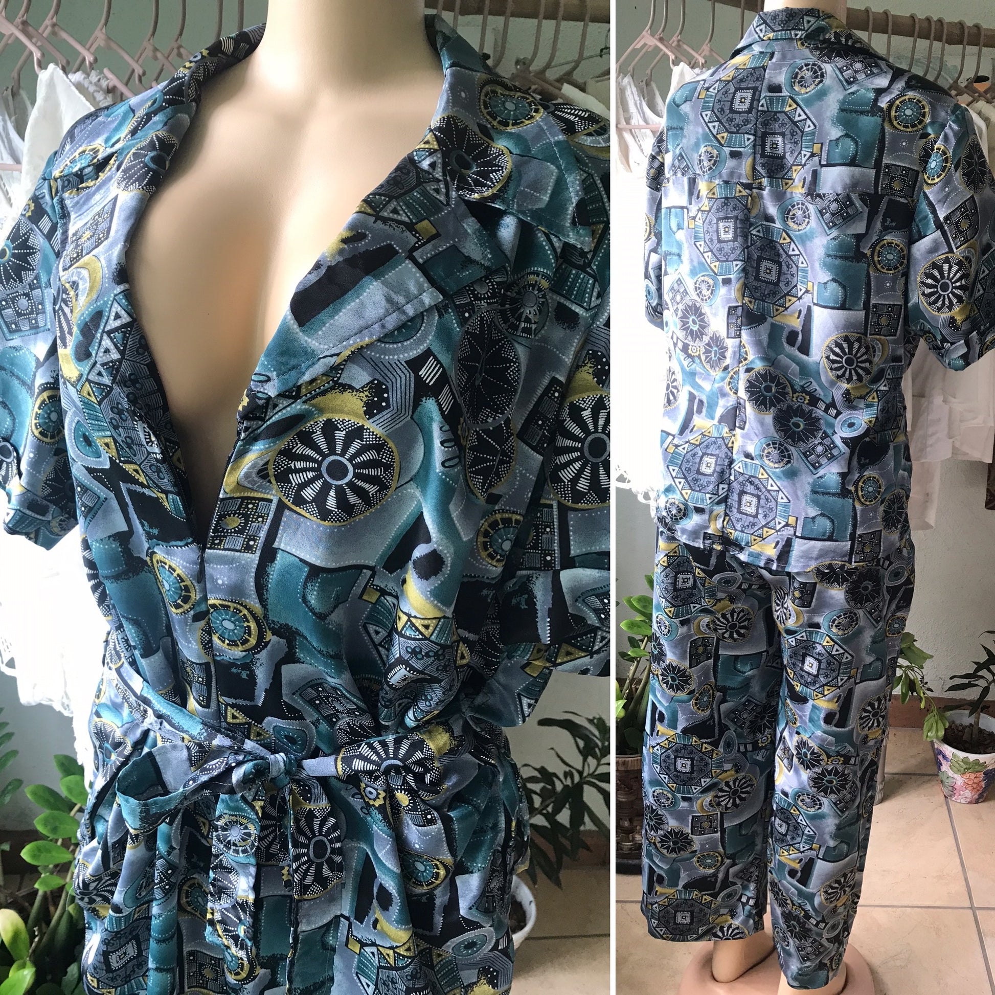 80s Vintage Jumpsuit Set Bold Print