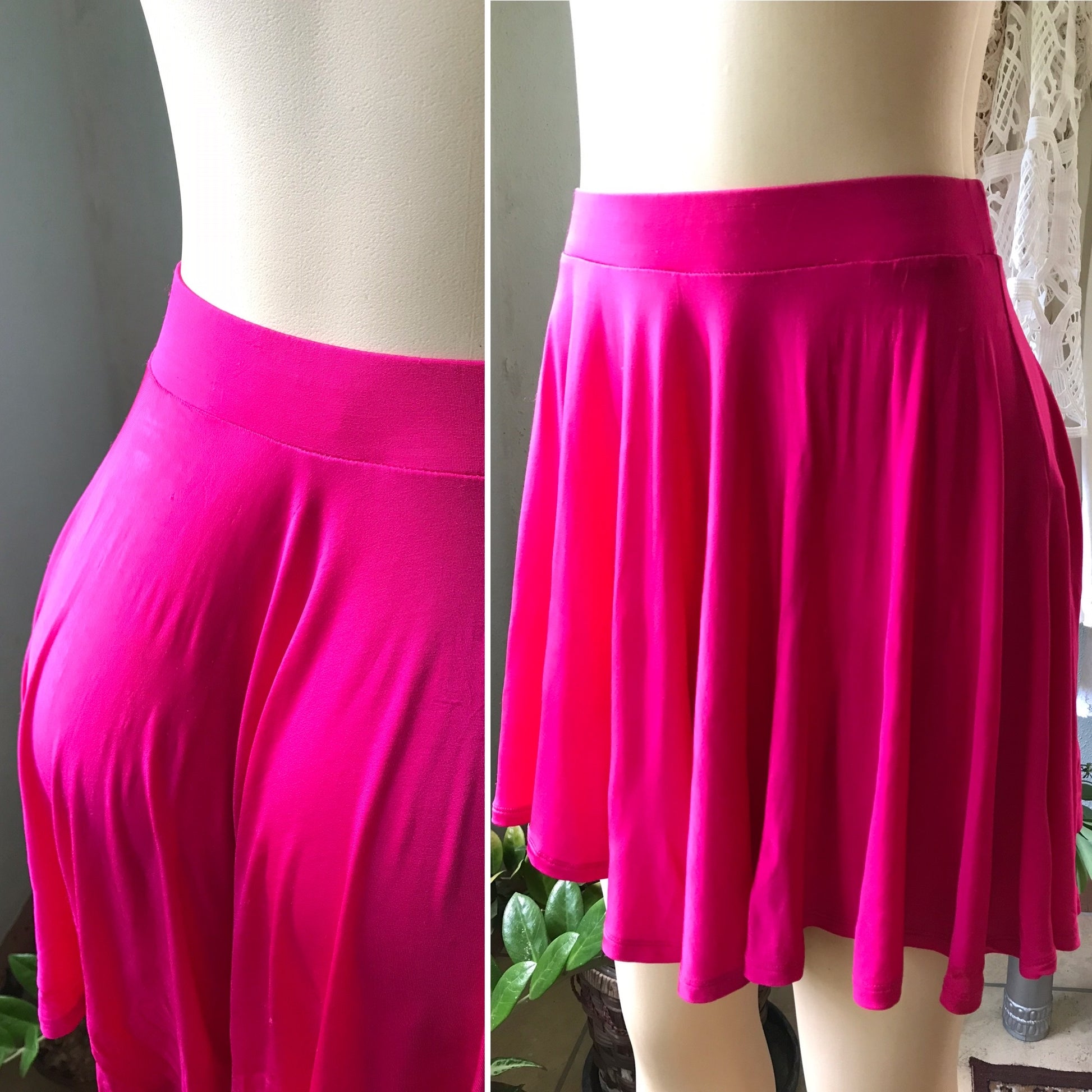 Hot Pink High Waist Skater Skirt