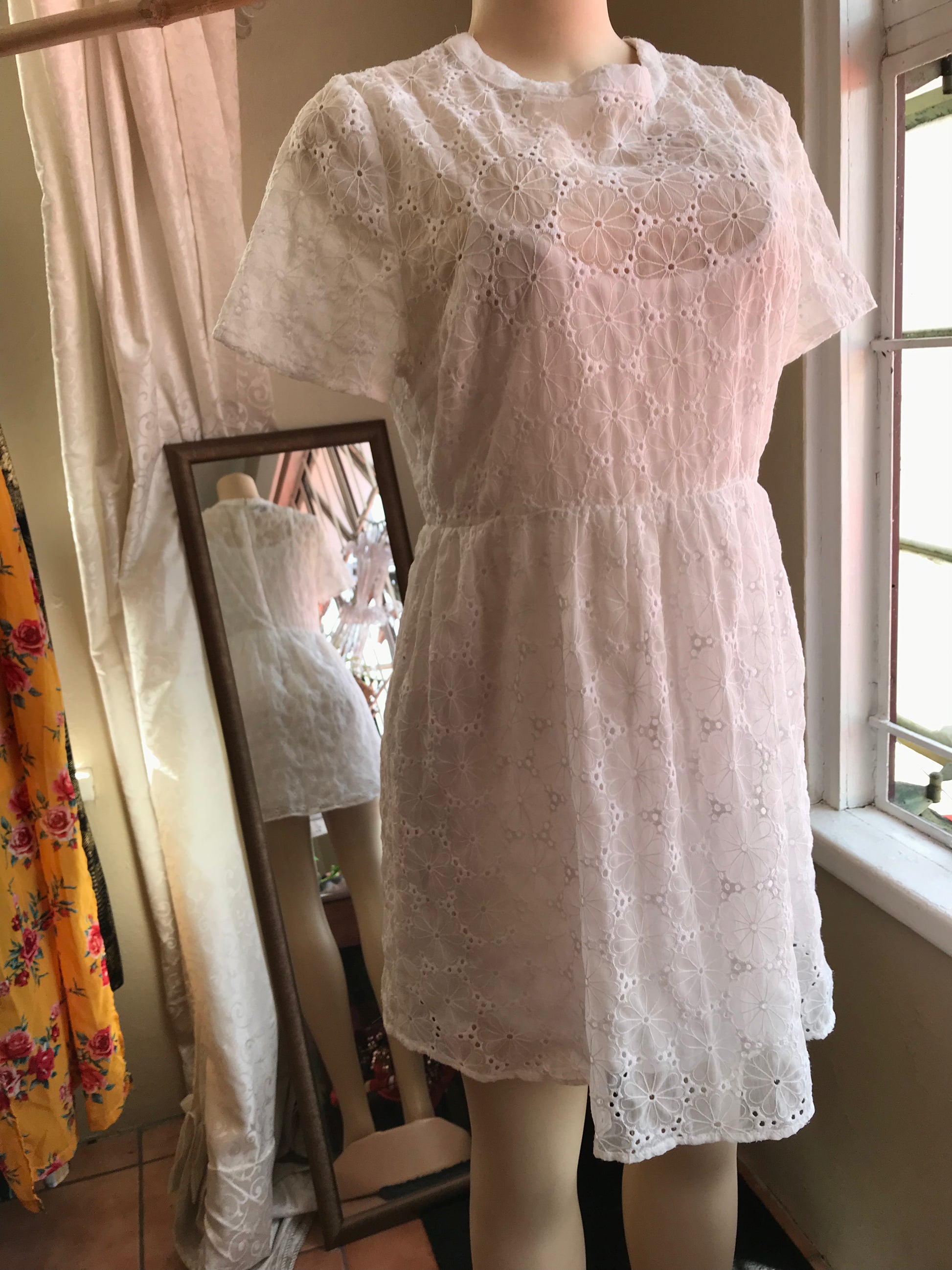 Forever 21 White Eyelet Babydoll Dress Lined