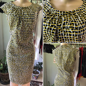 Yellow Black Pattern Professional Dress