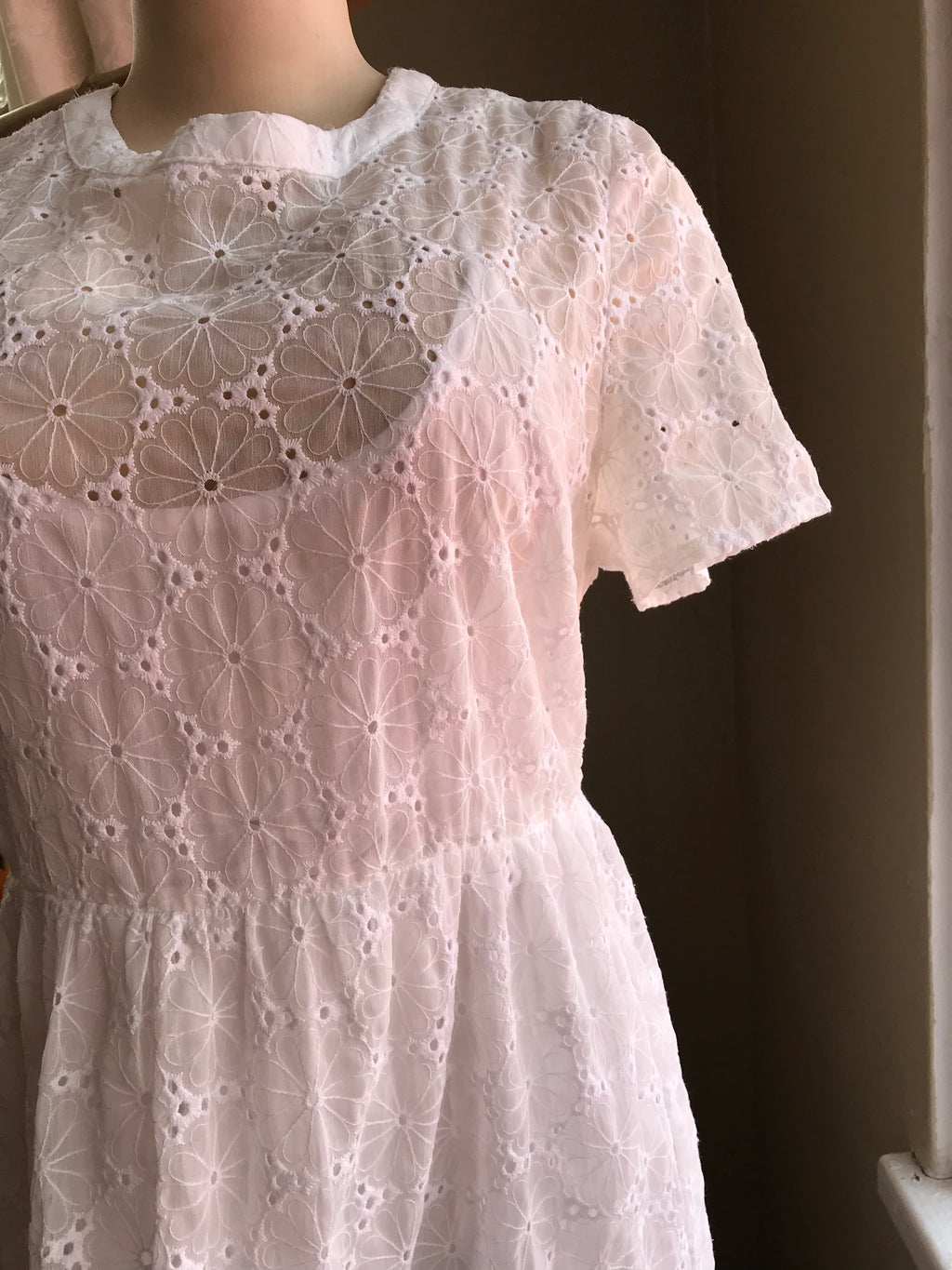 Forever 21 White Eyelet Babydoll Dress Lined