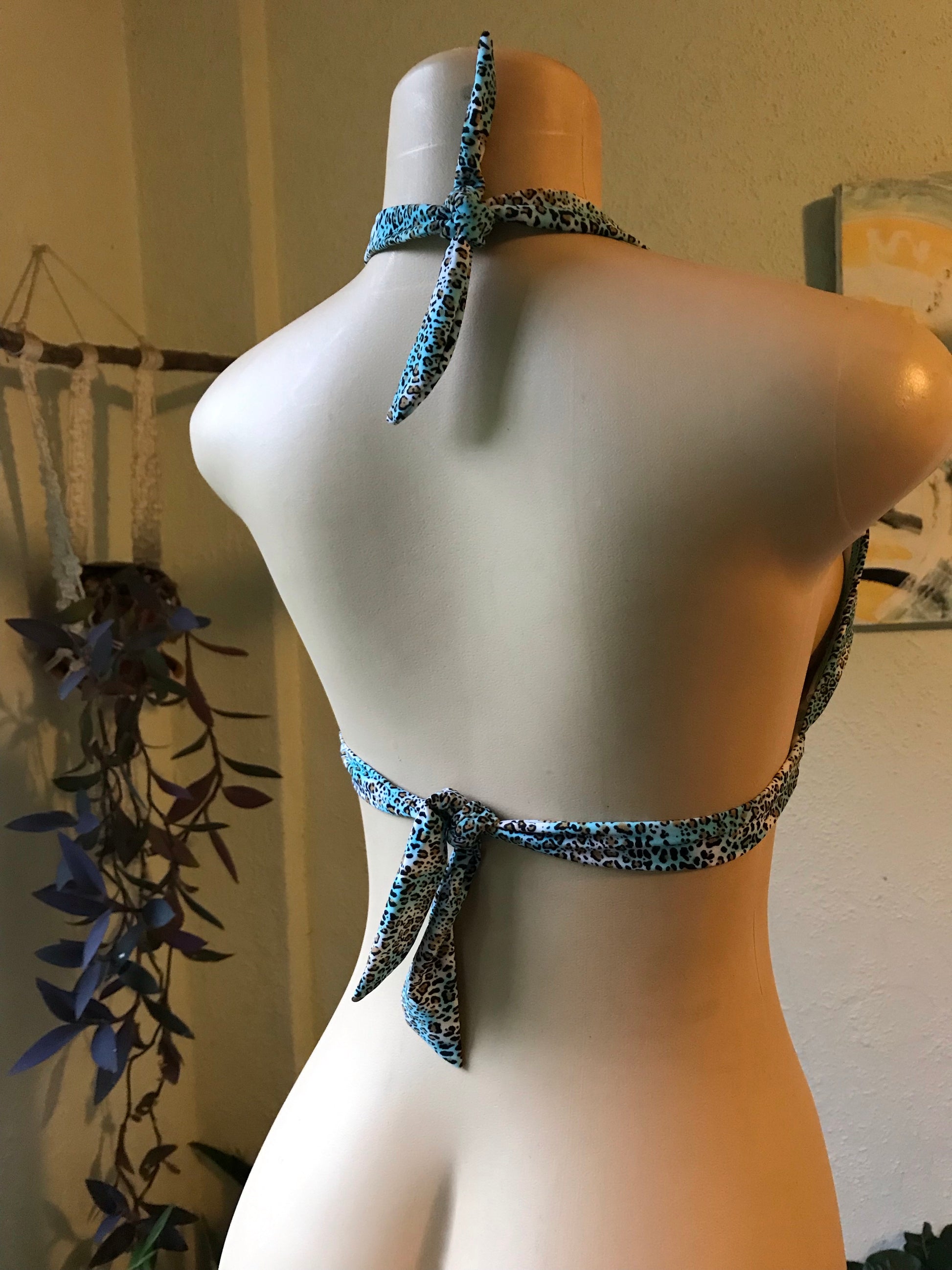 Blue Cheetah Frill Bikini Top