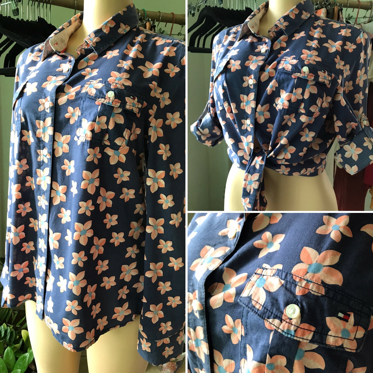 Tommy Hilfiger 100% Cotton  Bold Floral Button Down Blouse