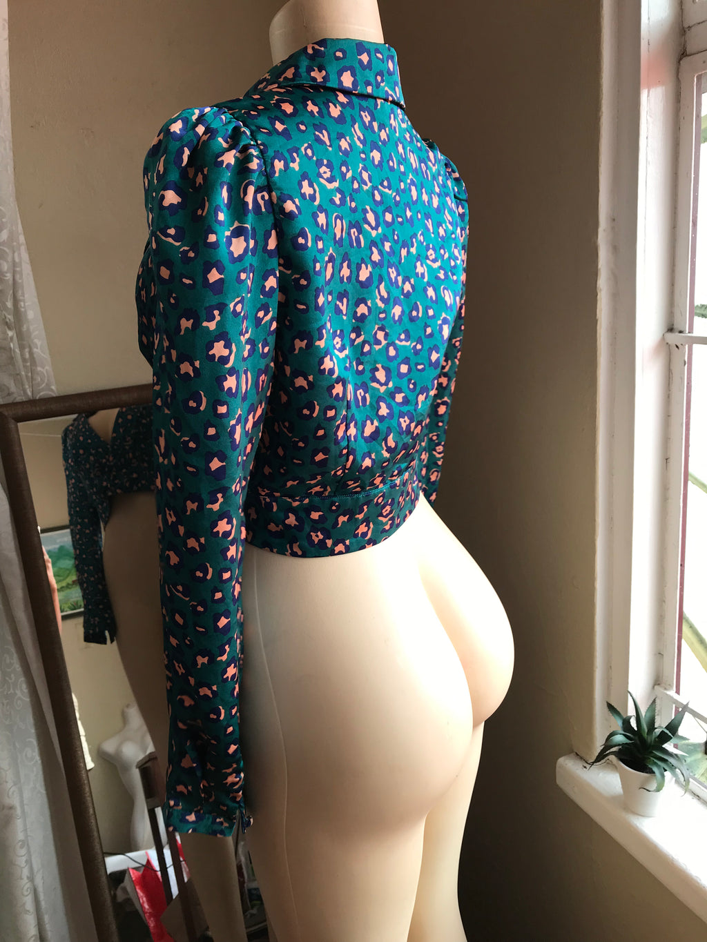 Fashion Nova Silky Teal Cheetah Wrap Blouse - M