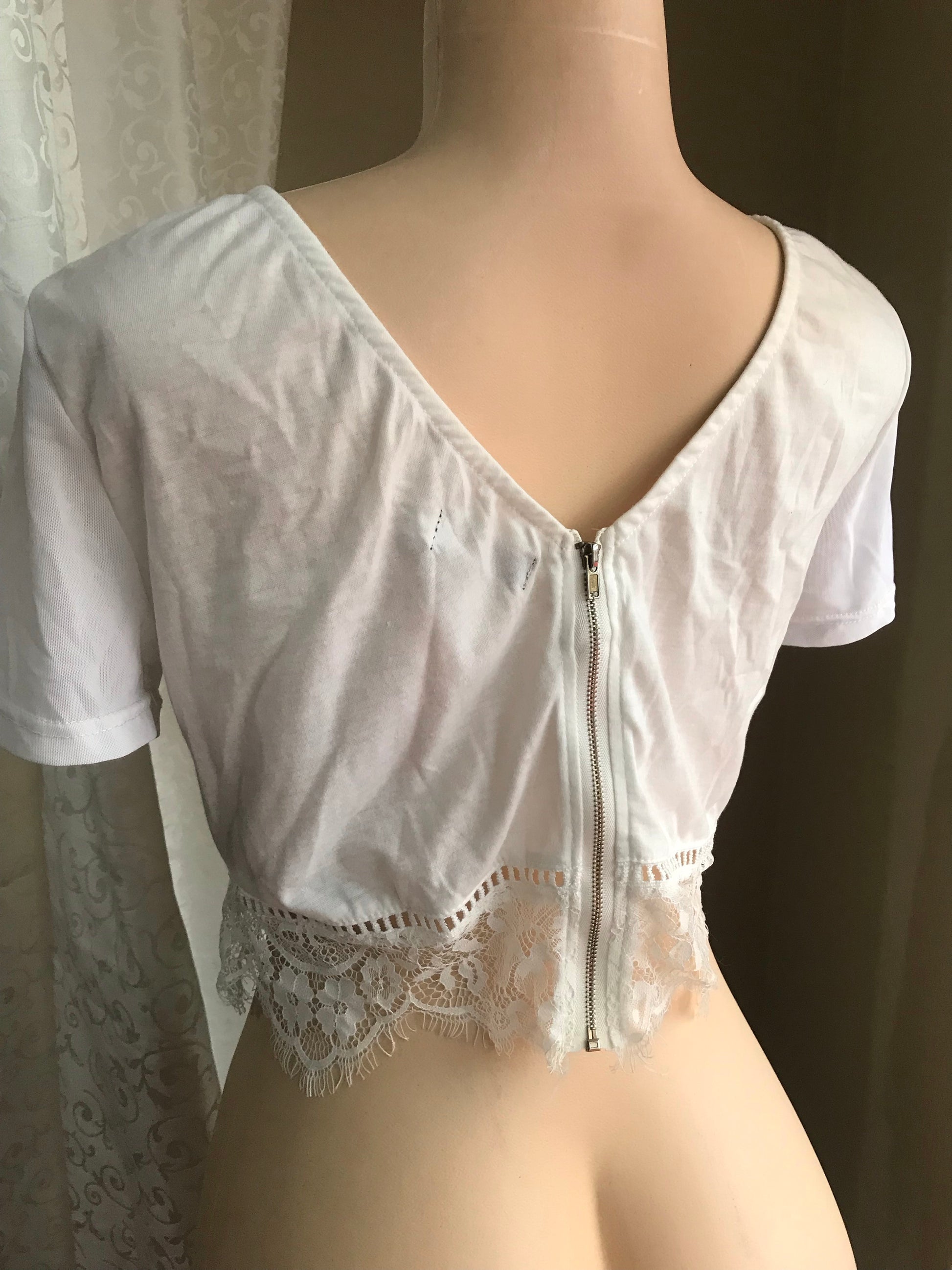 White Lace Crop Top Zip Back