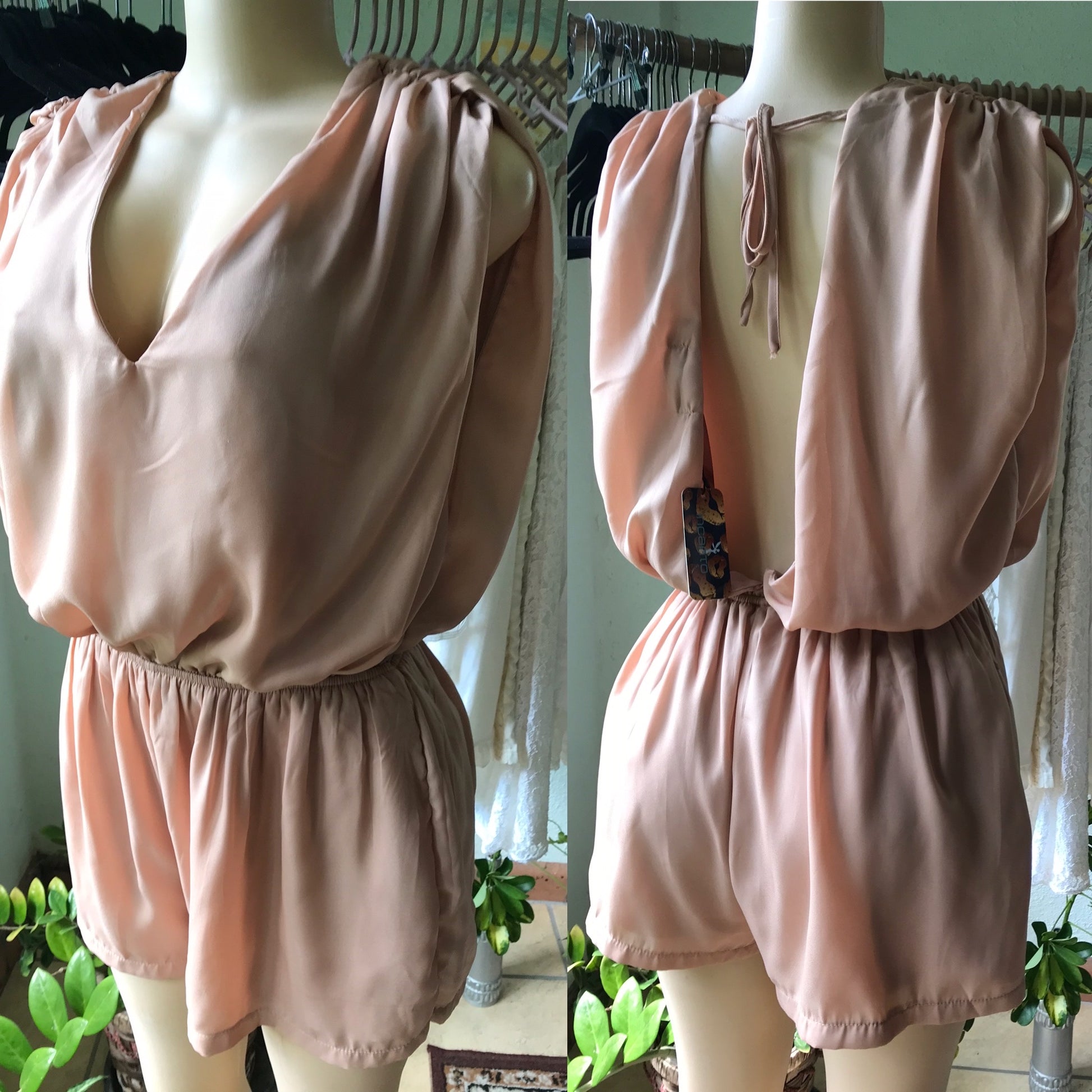 New Sheer  Backless Romper Nude •••
