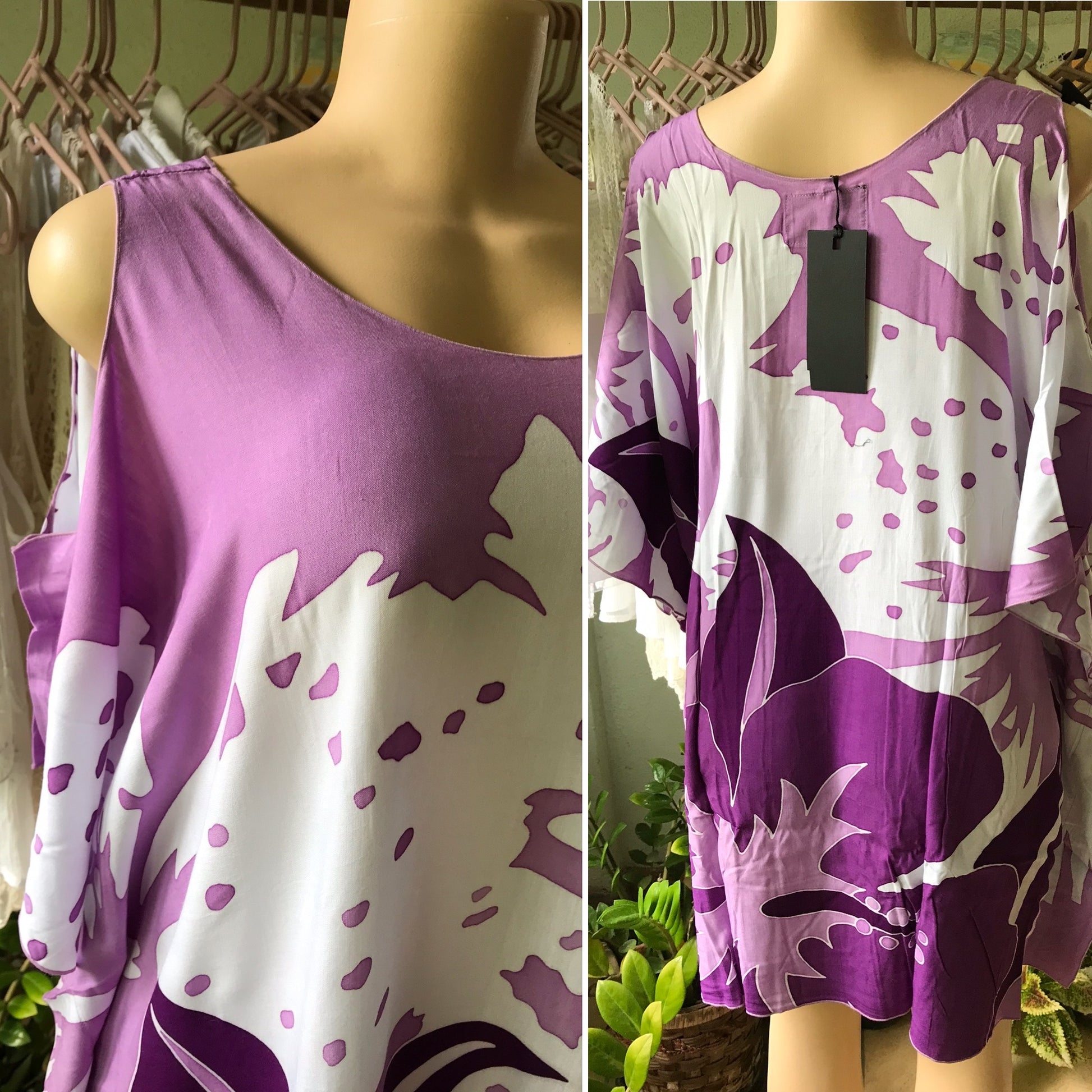 Bali Cold Shoulder Purple Dress Hand Painted NEW
