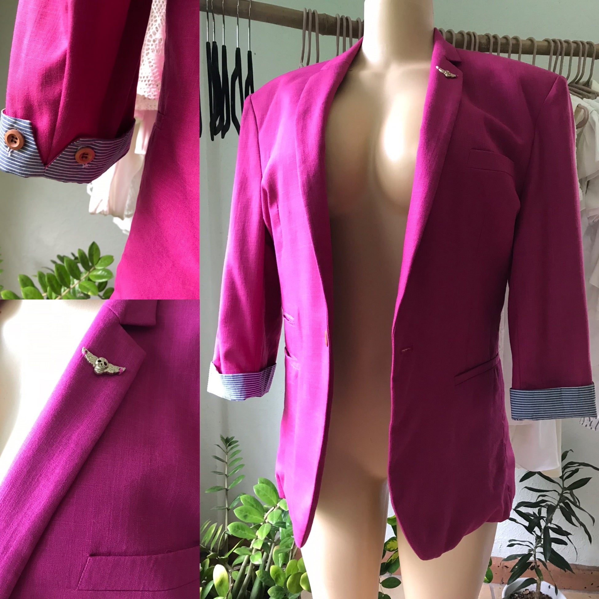 Wool Cotton Pink Smart Blazer Stripe Lined