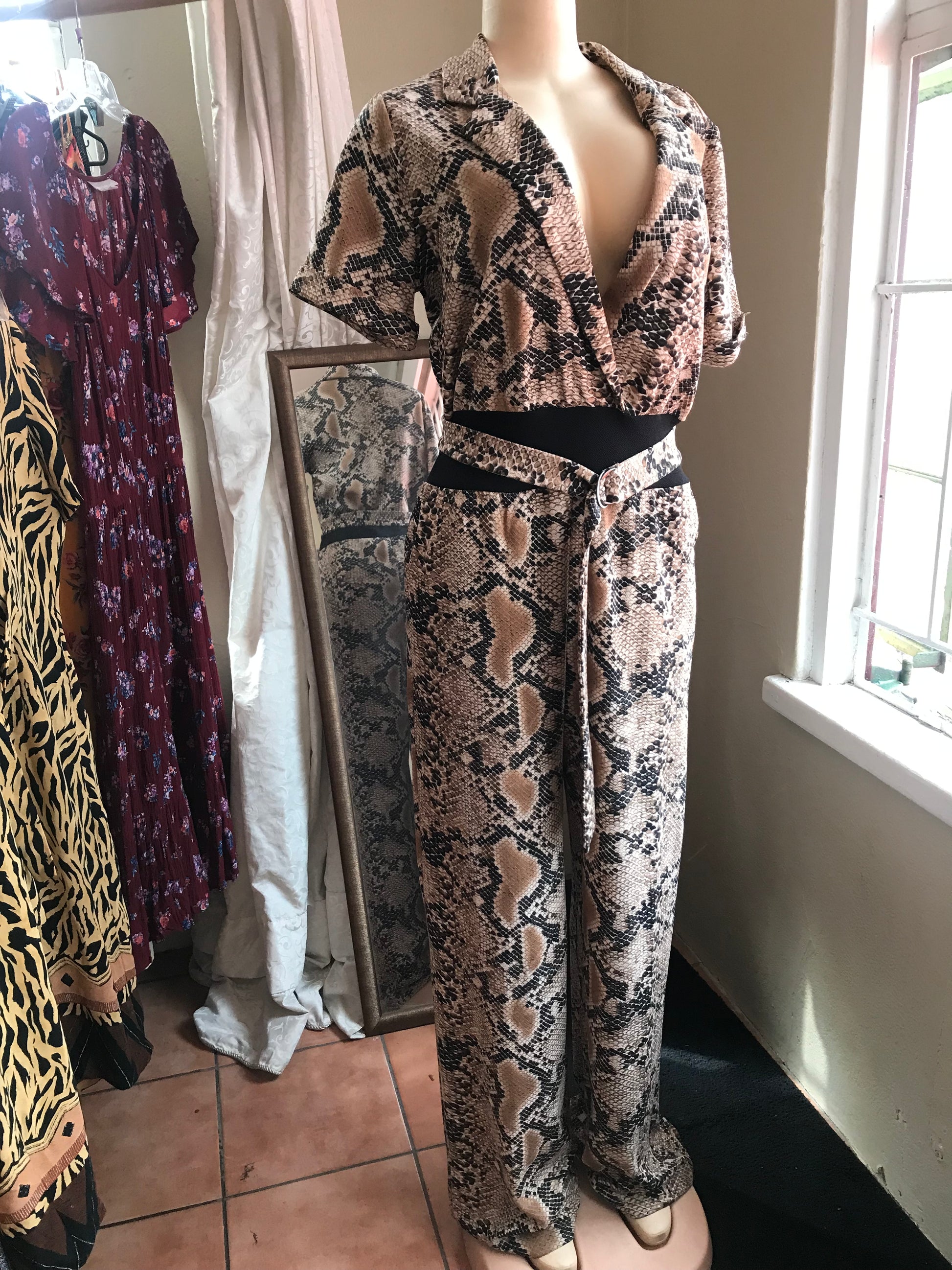 Snakeskin Jumpsuit with Belt L-XL