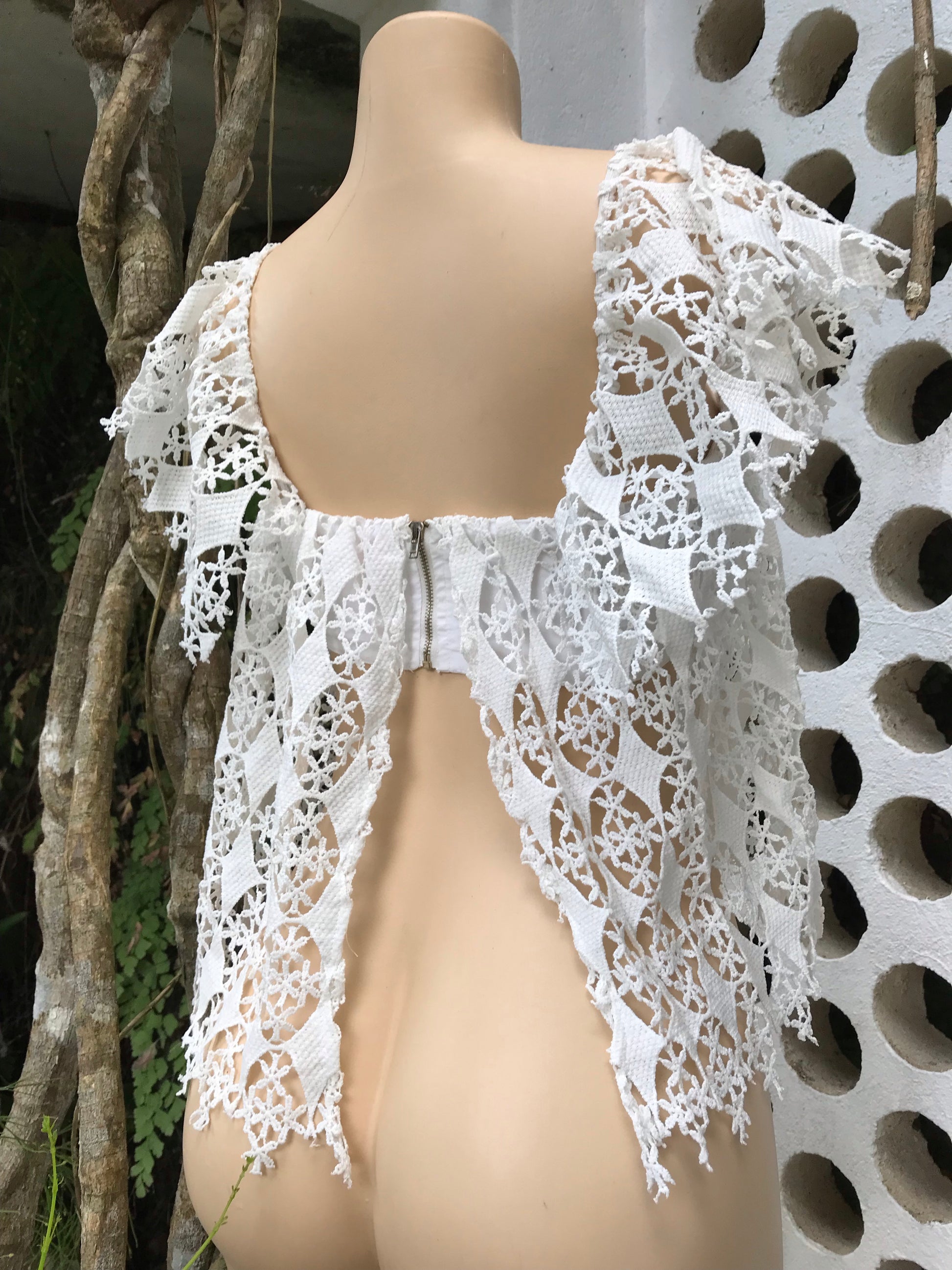 White Lace Crochet Statement Blouse