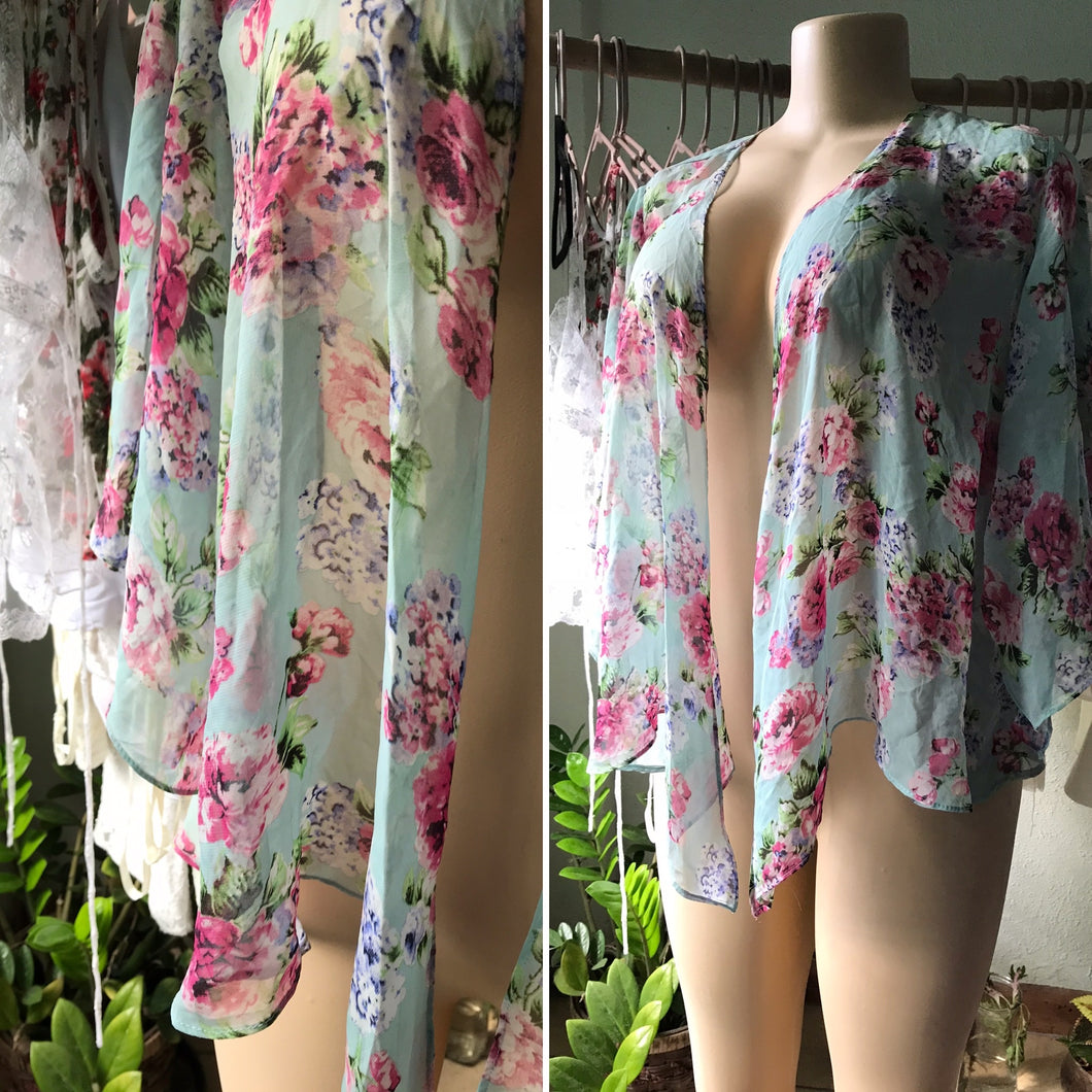 Mint Green Sheer Kimono Coverup