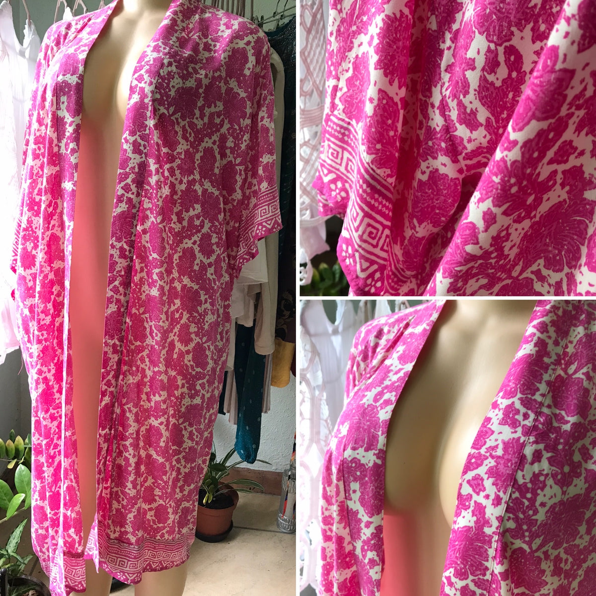 Forever 21 Pink Print Long Kimono Robe