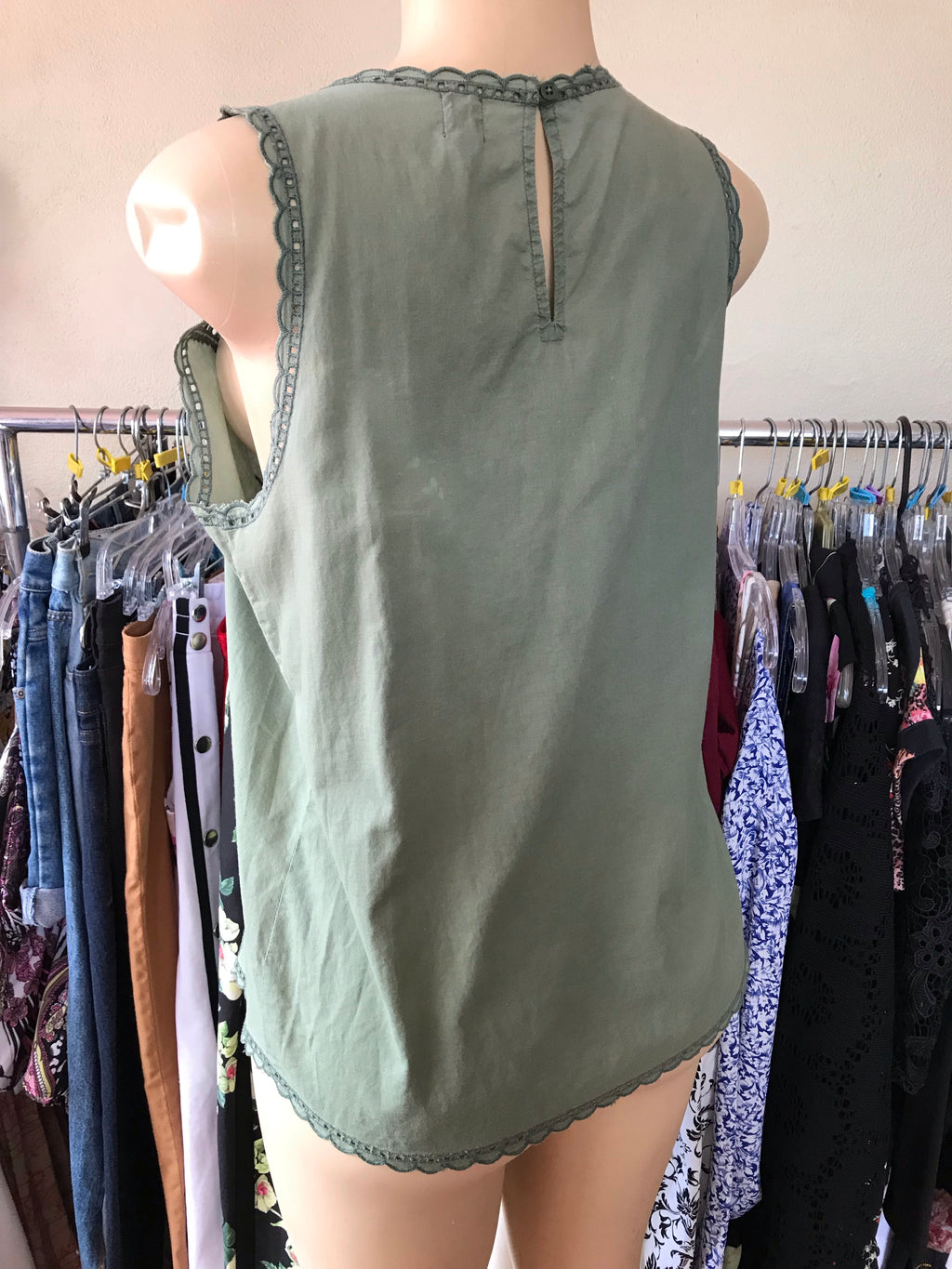 GAP Army Green Eyelet Sleeveless Easy Top