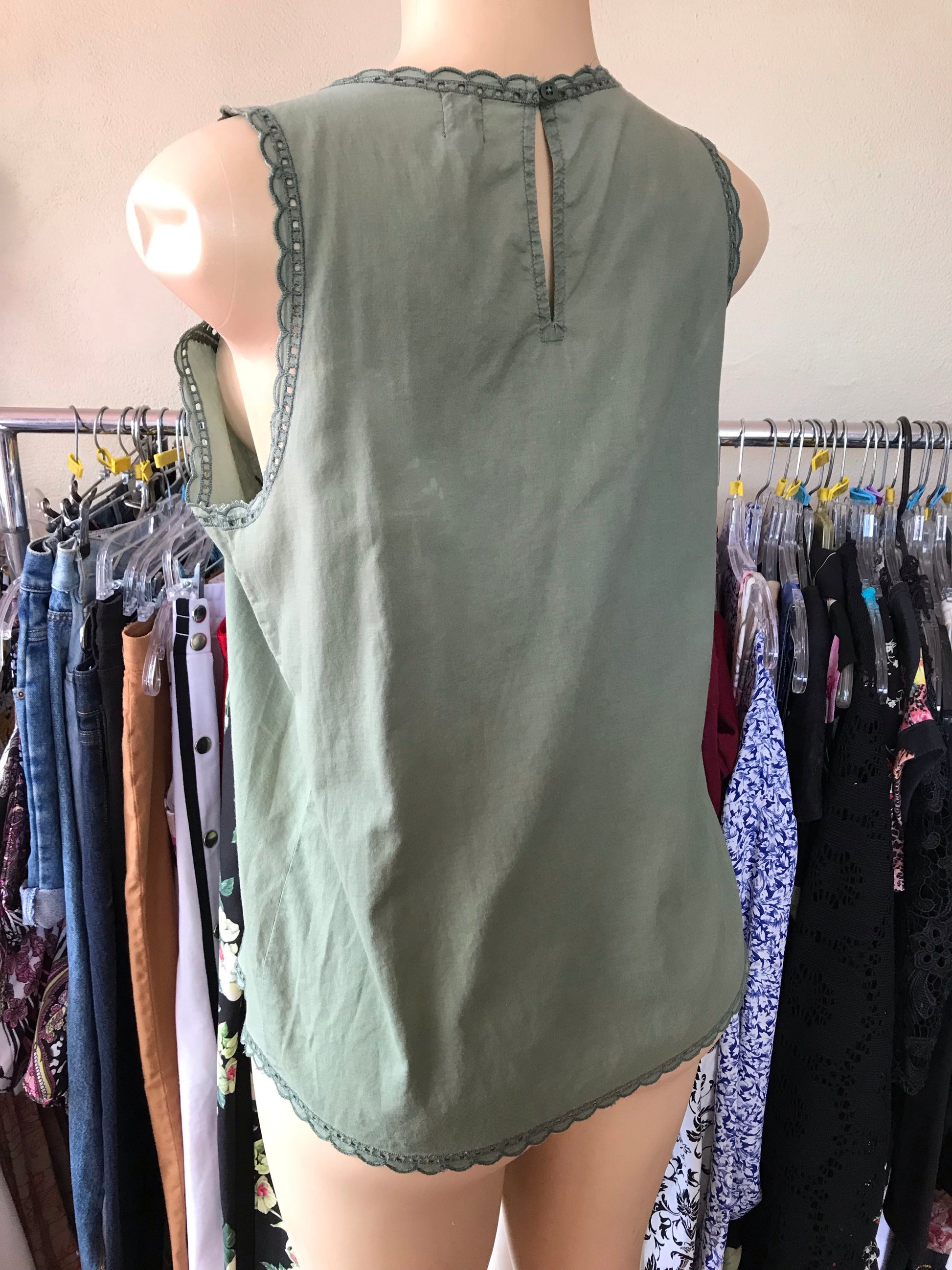 GAP Army Green Eyelet Sleeveless Easy Top