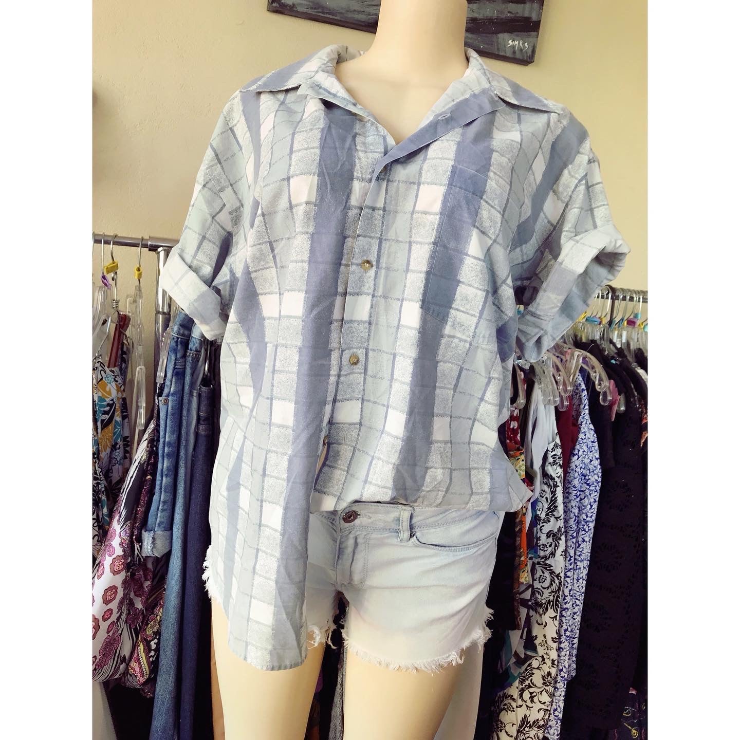 Vintage Mens Shirt Blues Block