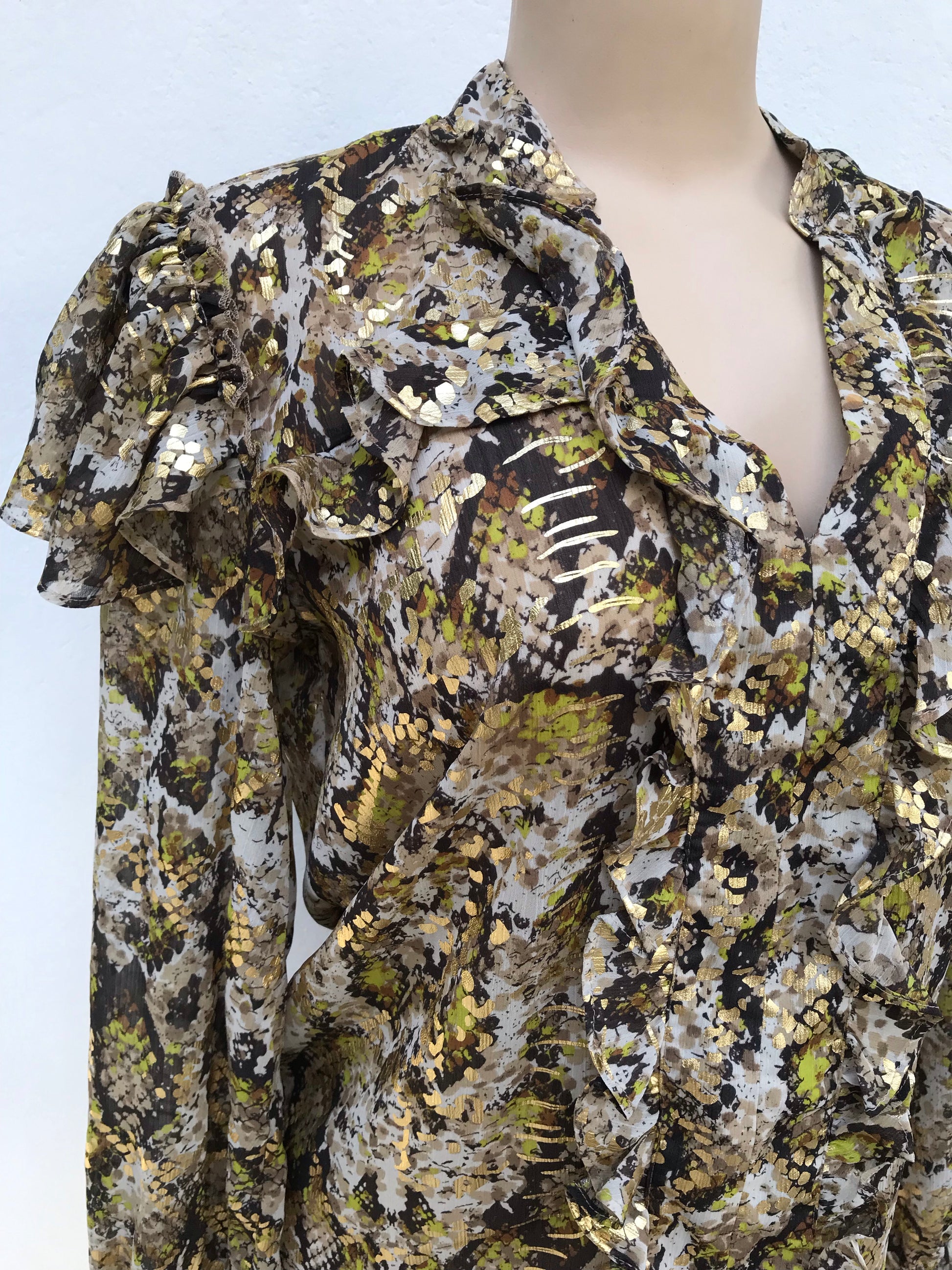 NY Company Snakeskin Goldleaf Frill Blouse Sheer