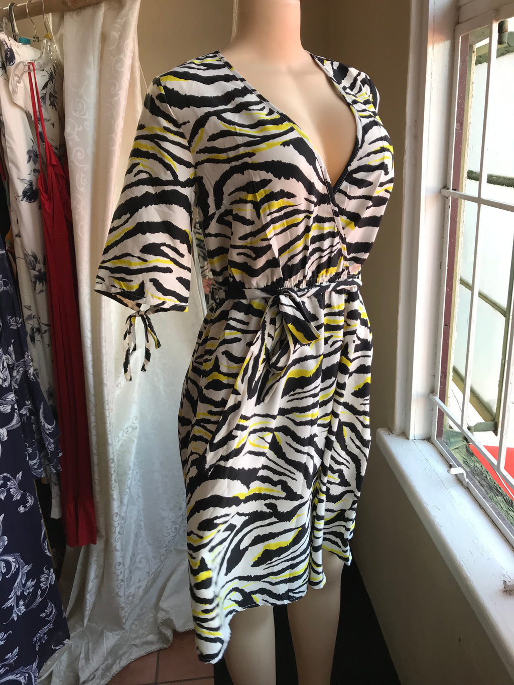 Zebra Print Summer Wrap Style Dress - M
