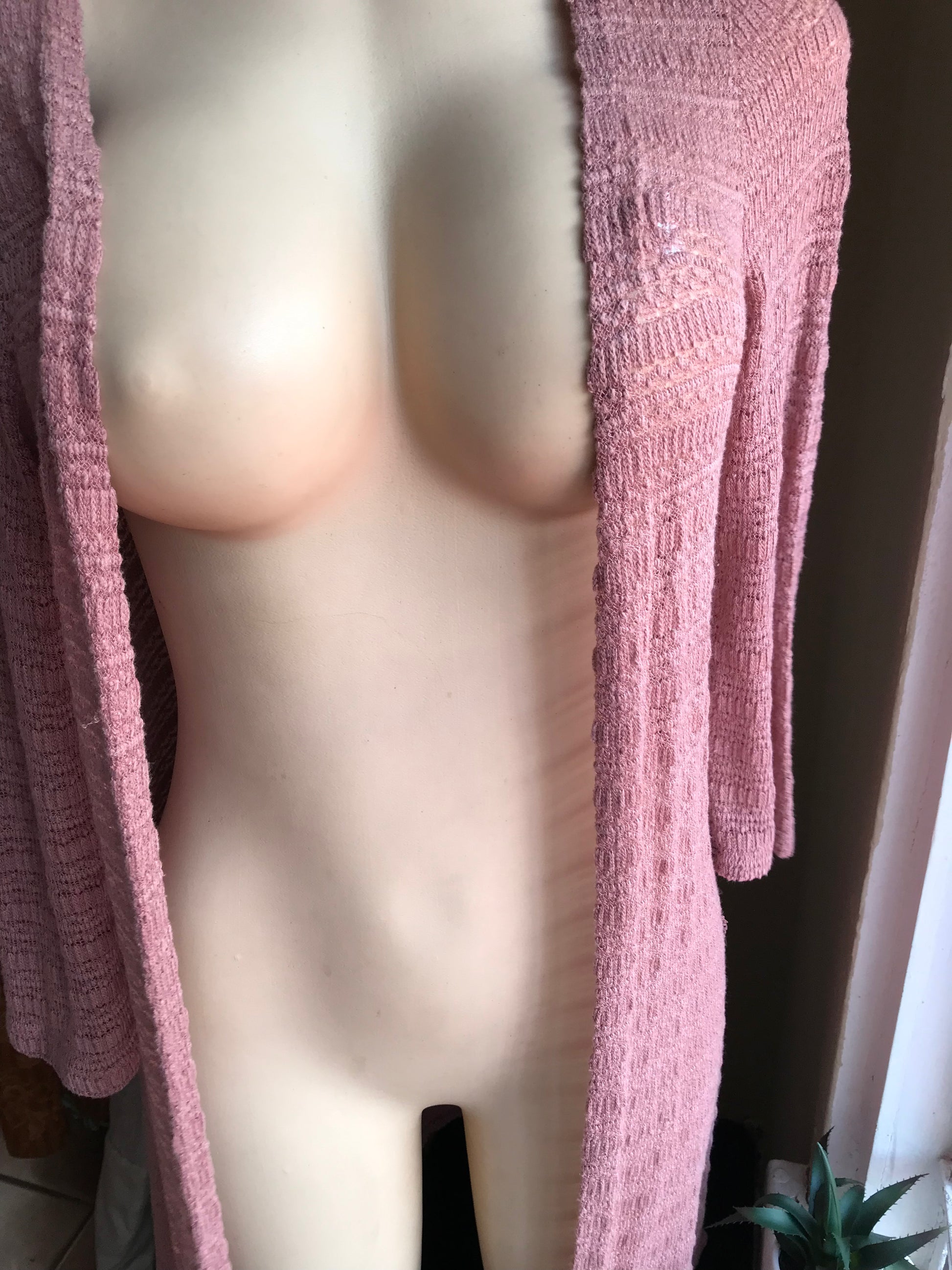 Blush Open Knit Soft Fashion Cardigan Extra Long - M