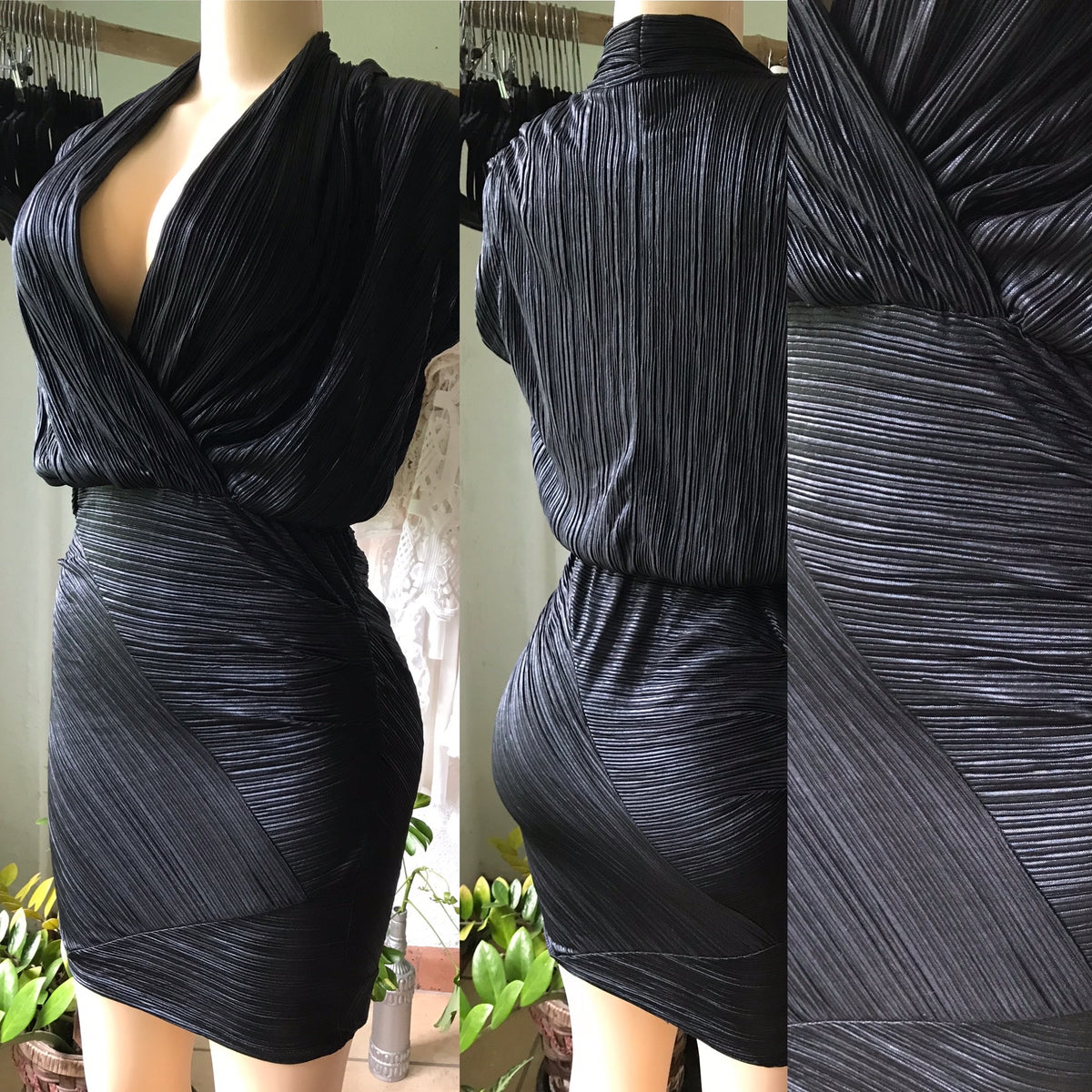 Rachel Roy Black Cocktail Dress Crinkle Cut •••