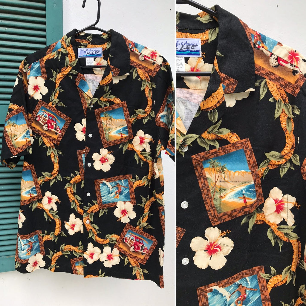 Dad's Hawaiian Mens Shirt Black Cotton