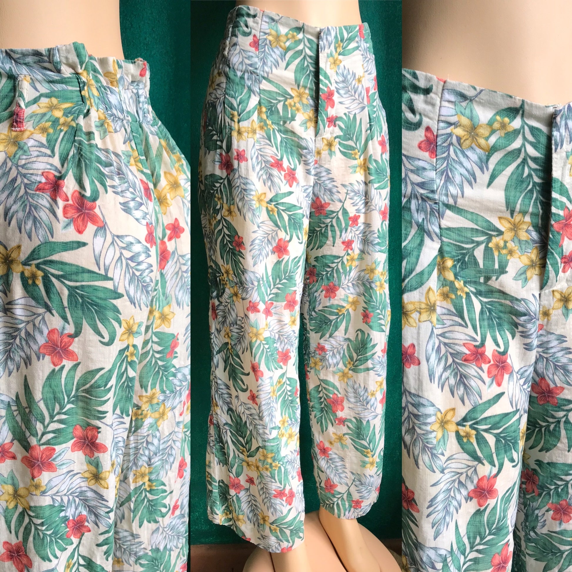Fashion Nova Light Linen Look Tropical Ruffle Waist Pants