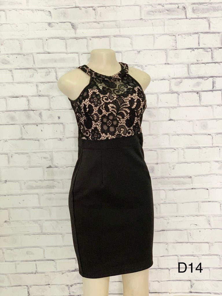 Black & Nude Lace Cocktail Dress - M