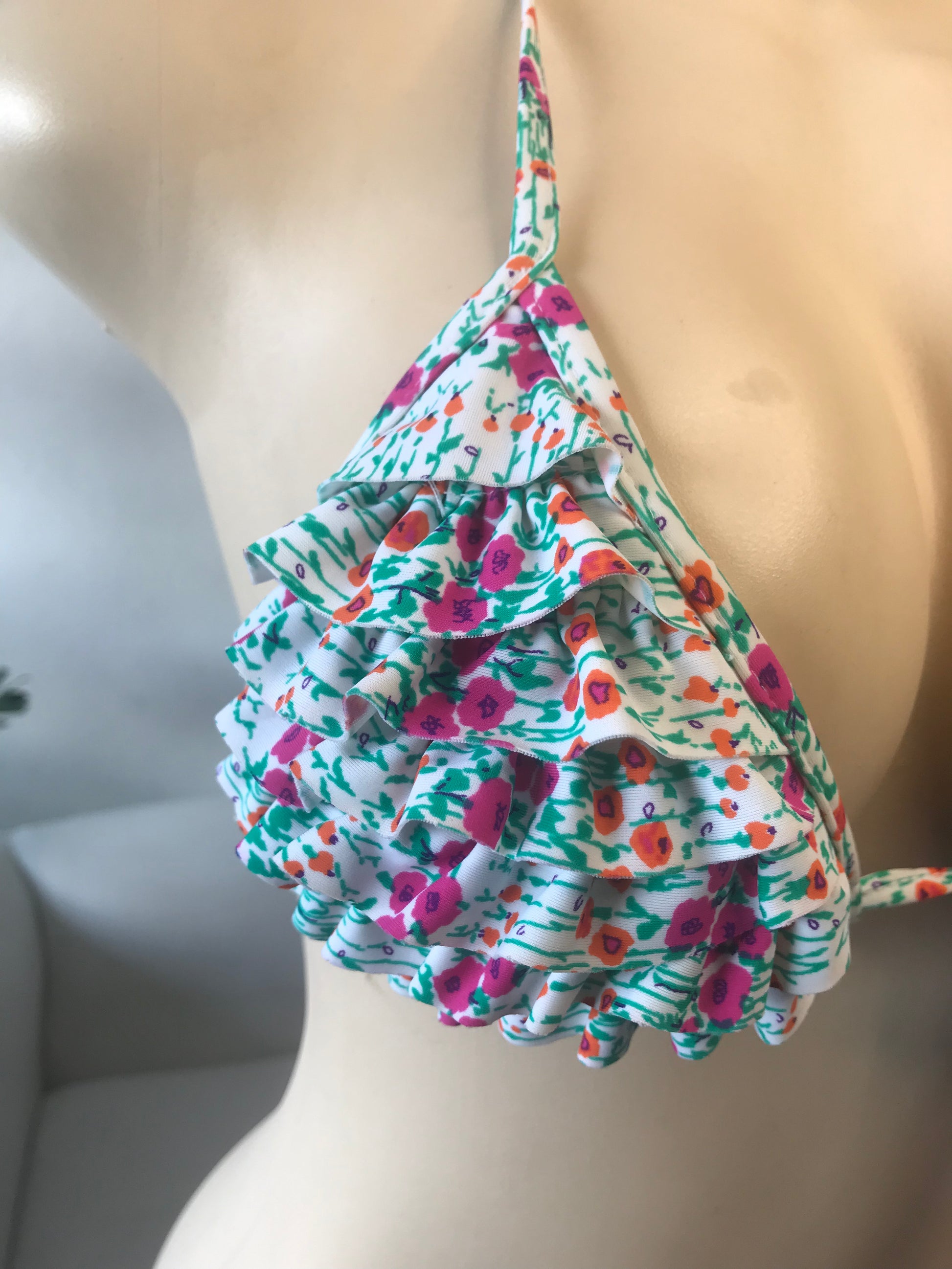Floral Fuffle Bikini Top Padded - S