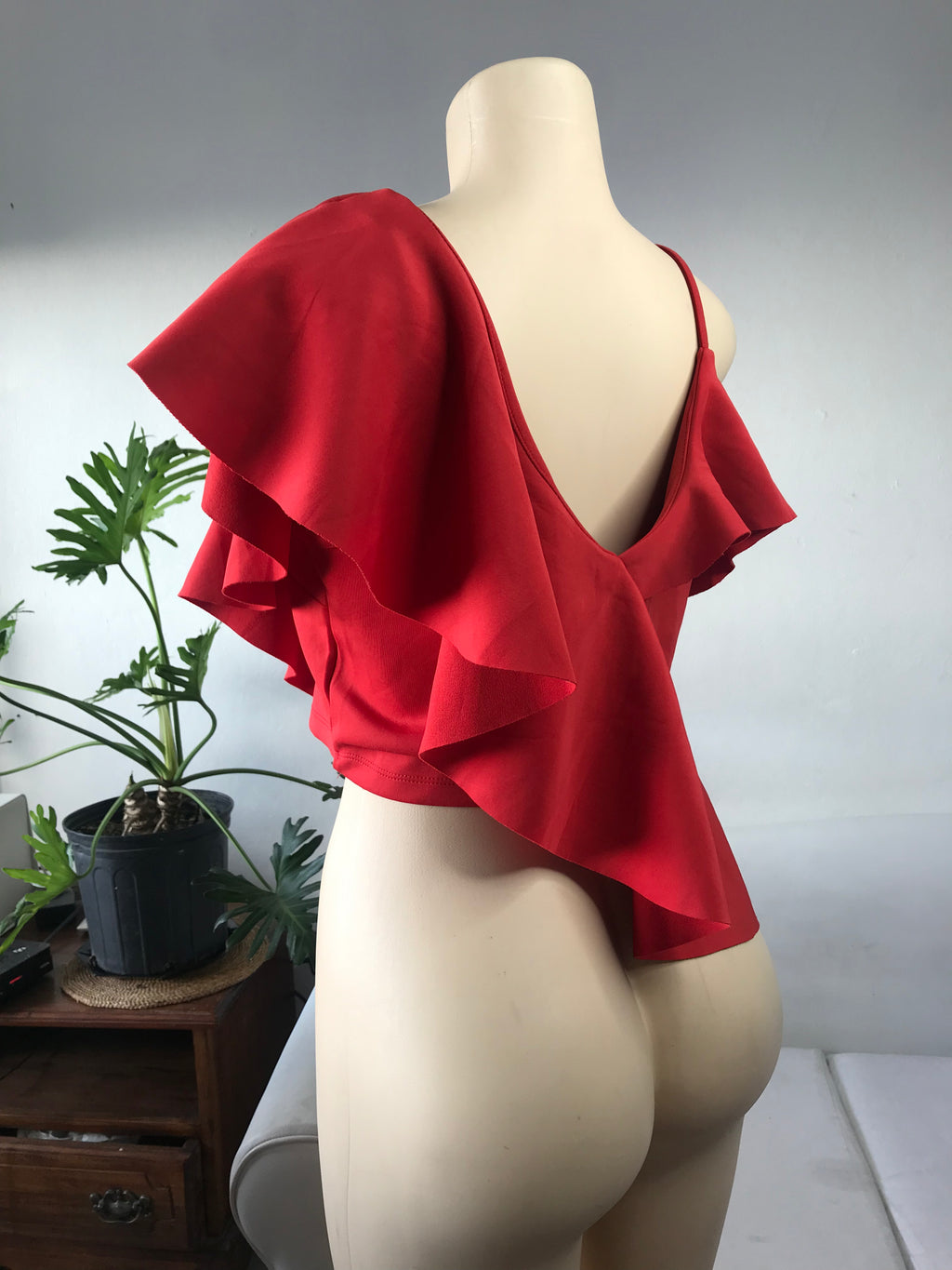 New Tag Red Asymetrical Ruffle Blouse - L