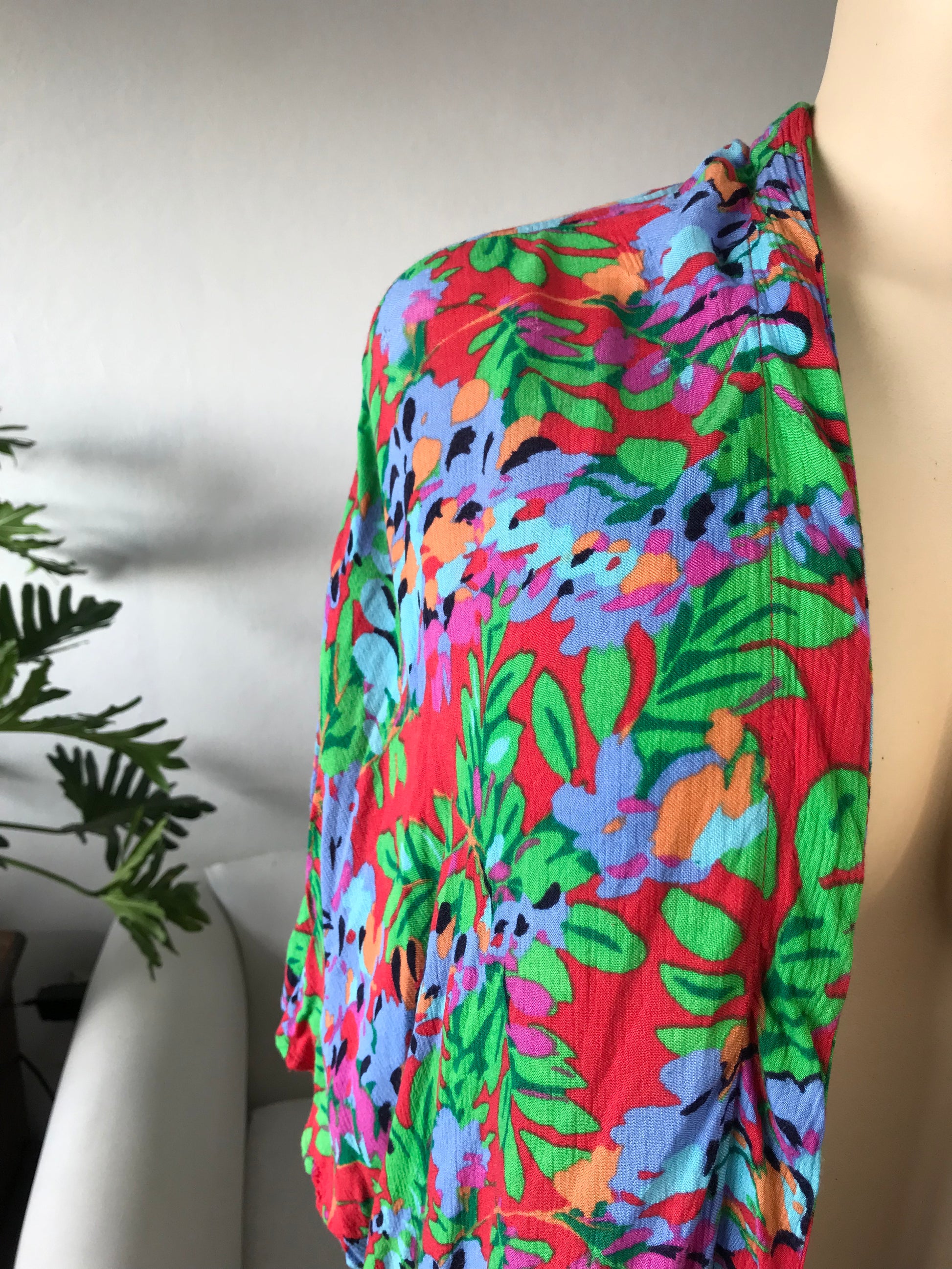 Neon Floral Tassel Kimono Cardigan  - M