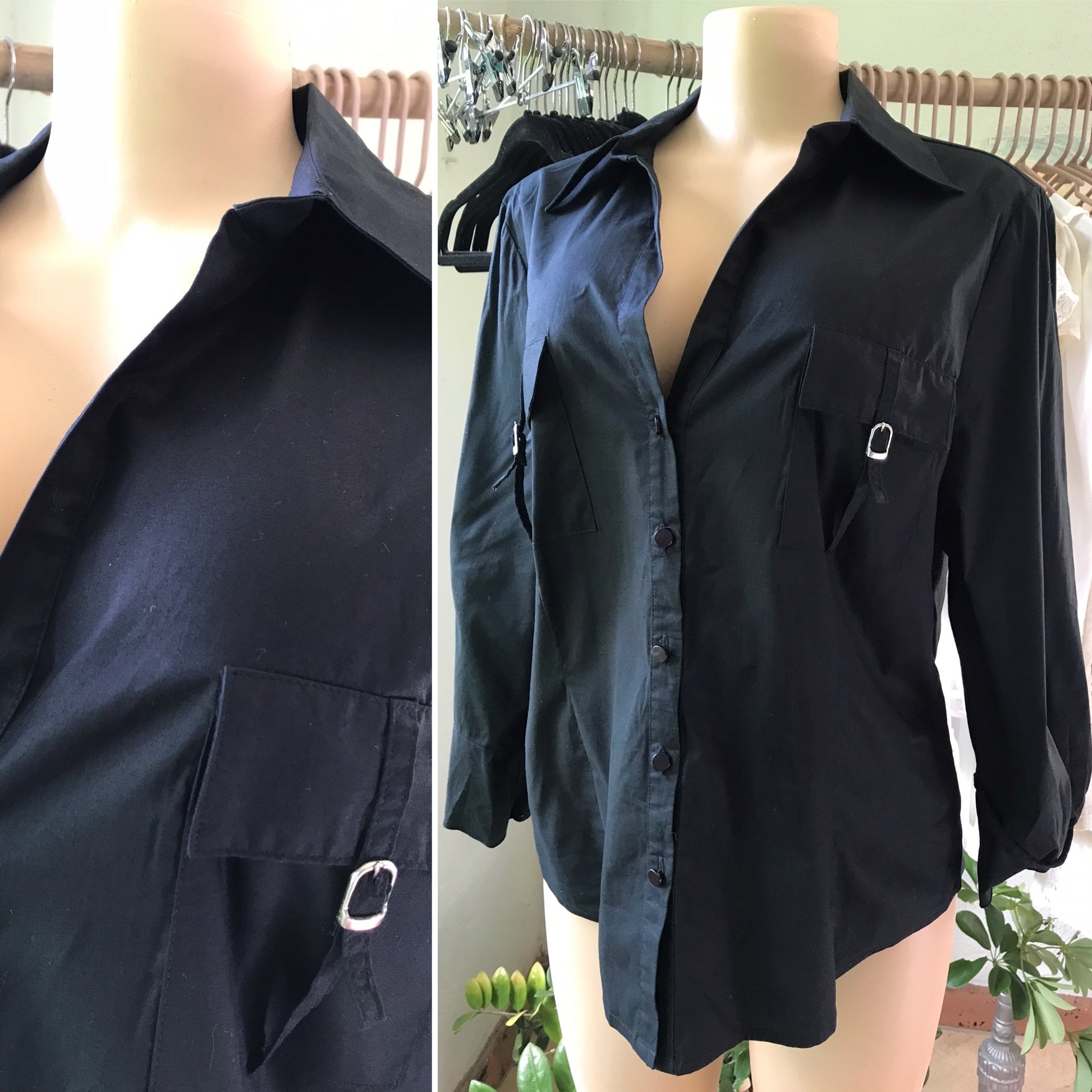 Black Cotton Dress Shirt Silver Hardware