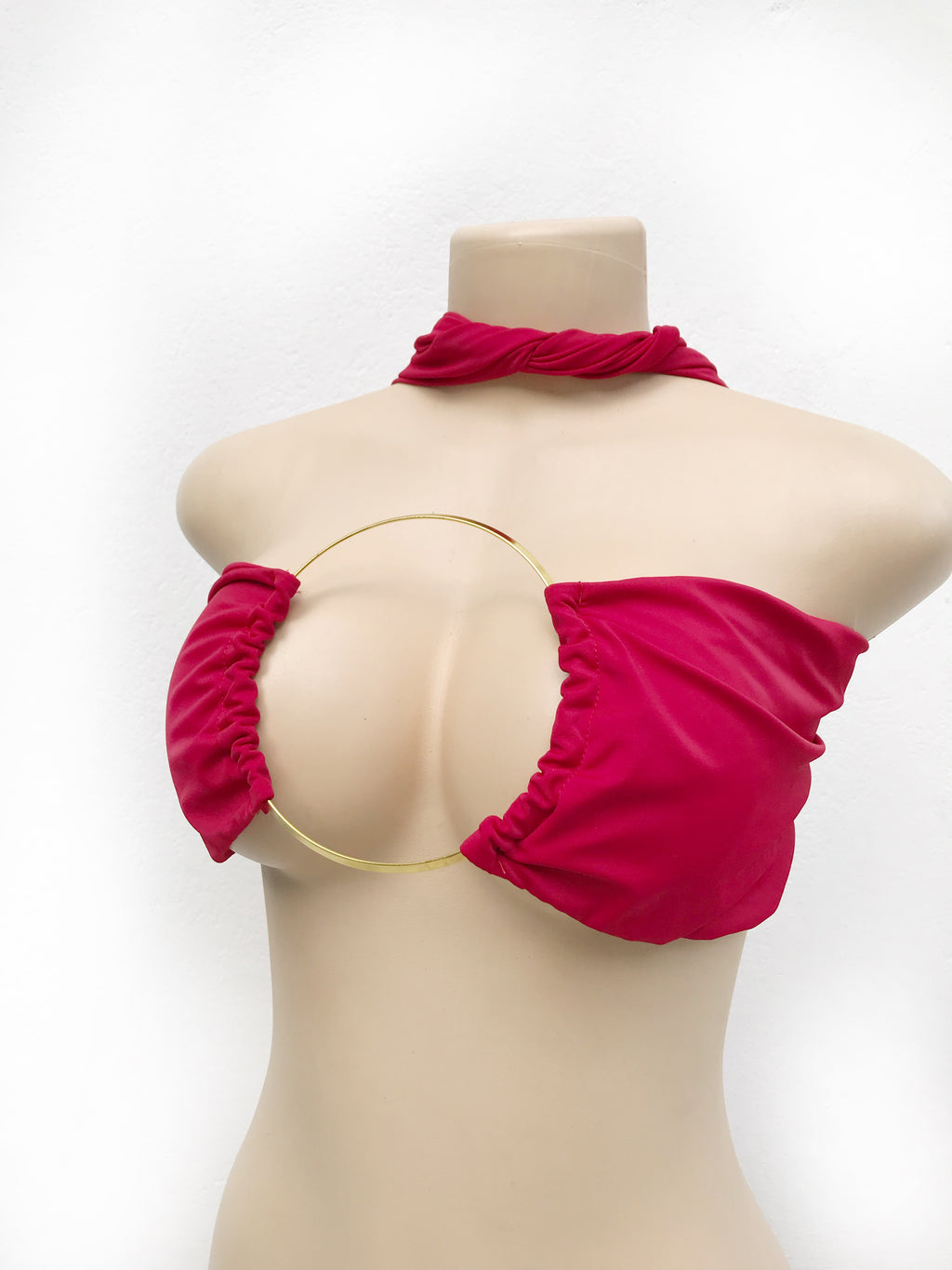 Red Versatile Tie Bikini Top Gold Circle