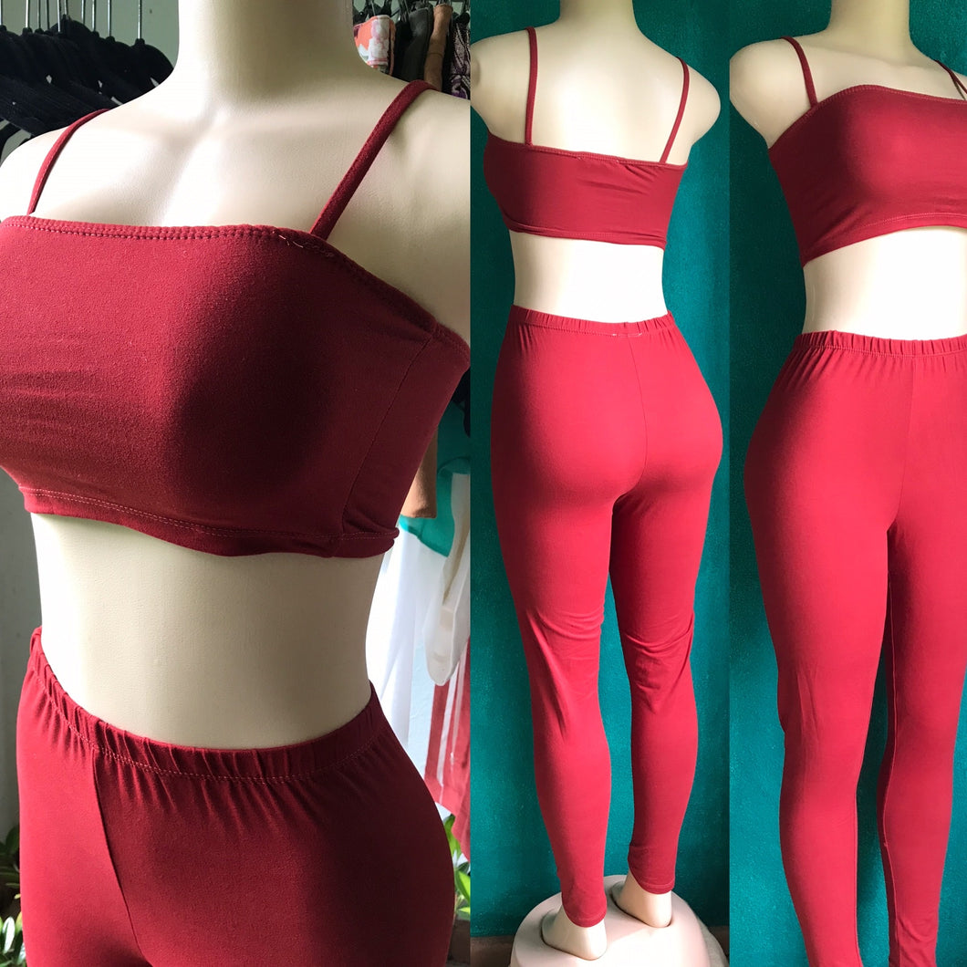 Wine Color Crop Matching Set Soft Legging