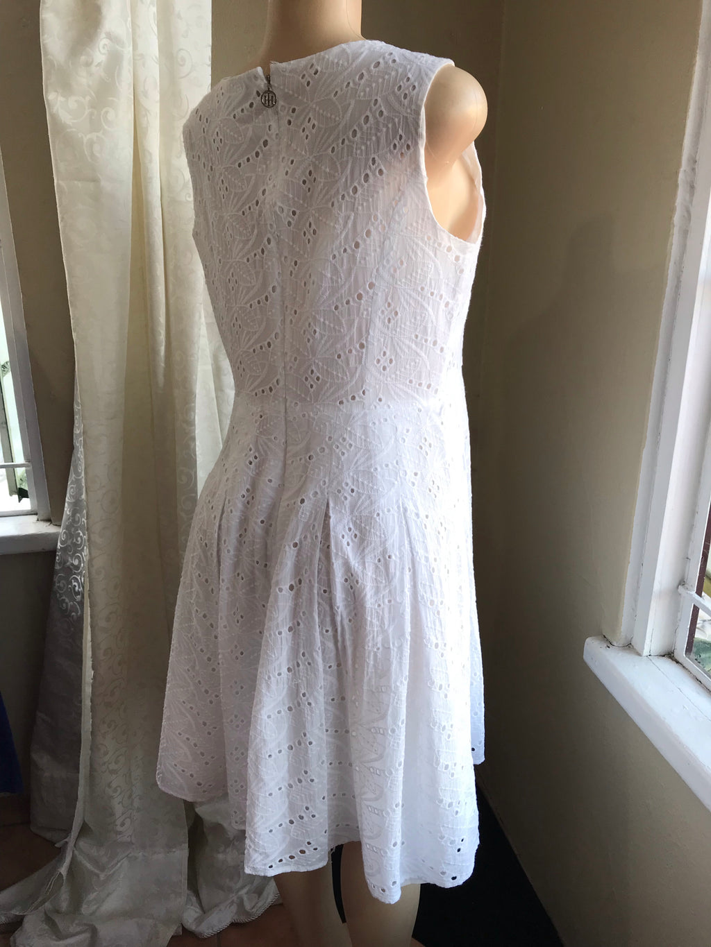 Tommy Hilfiger White Leaf Eyelet Sleeveless Dress