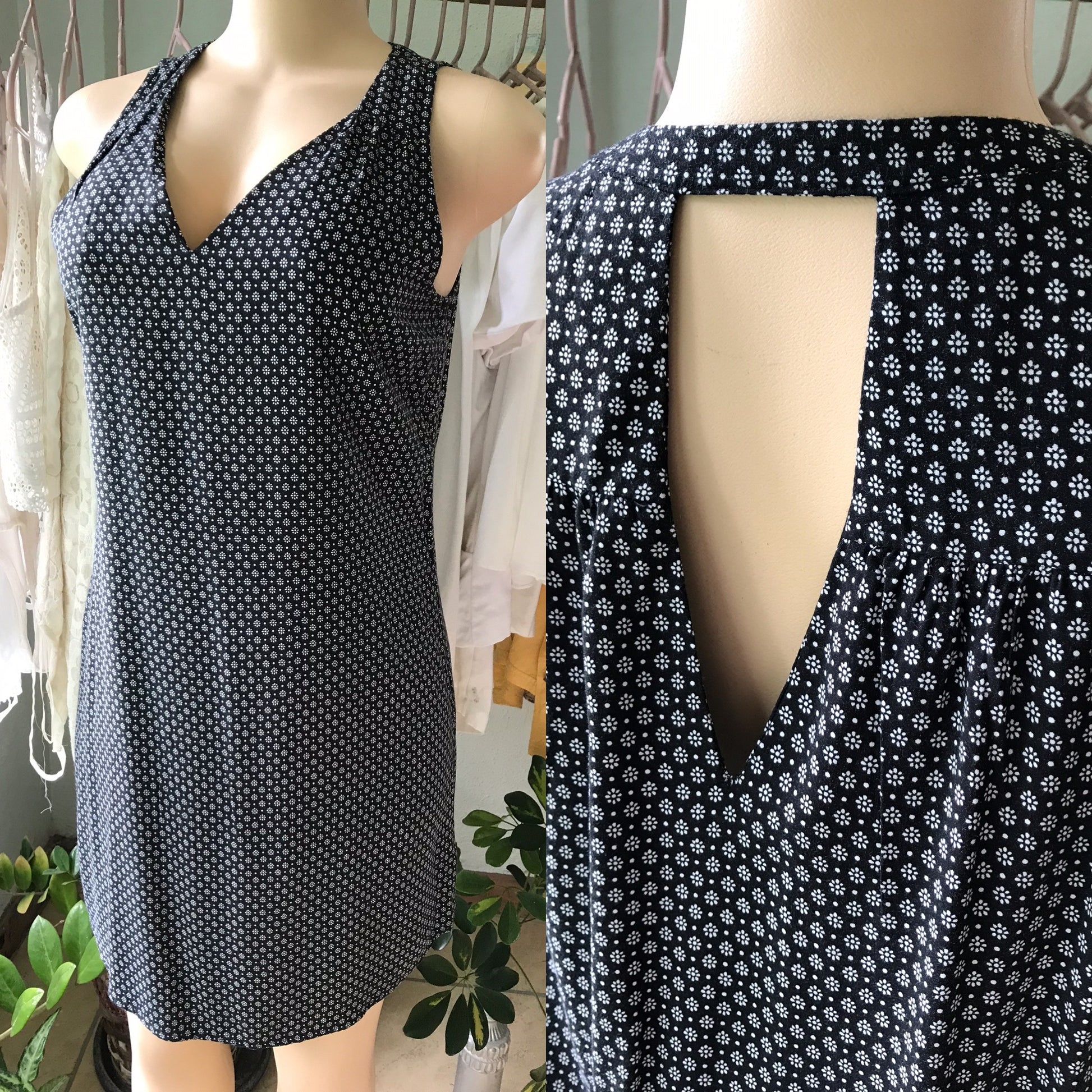 Old Navy 90s Black Fine Floral Tunic Dress