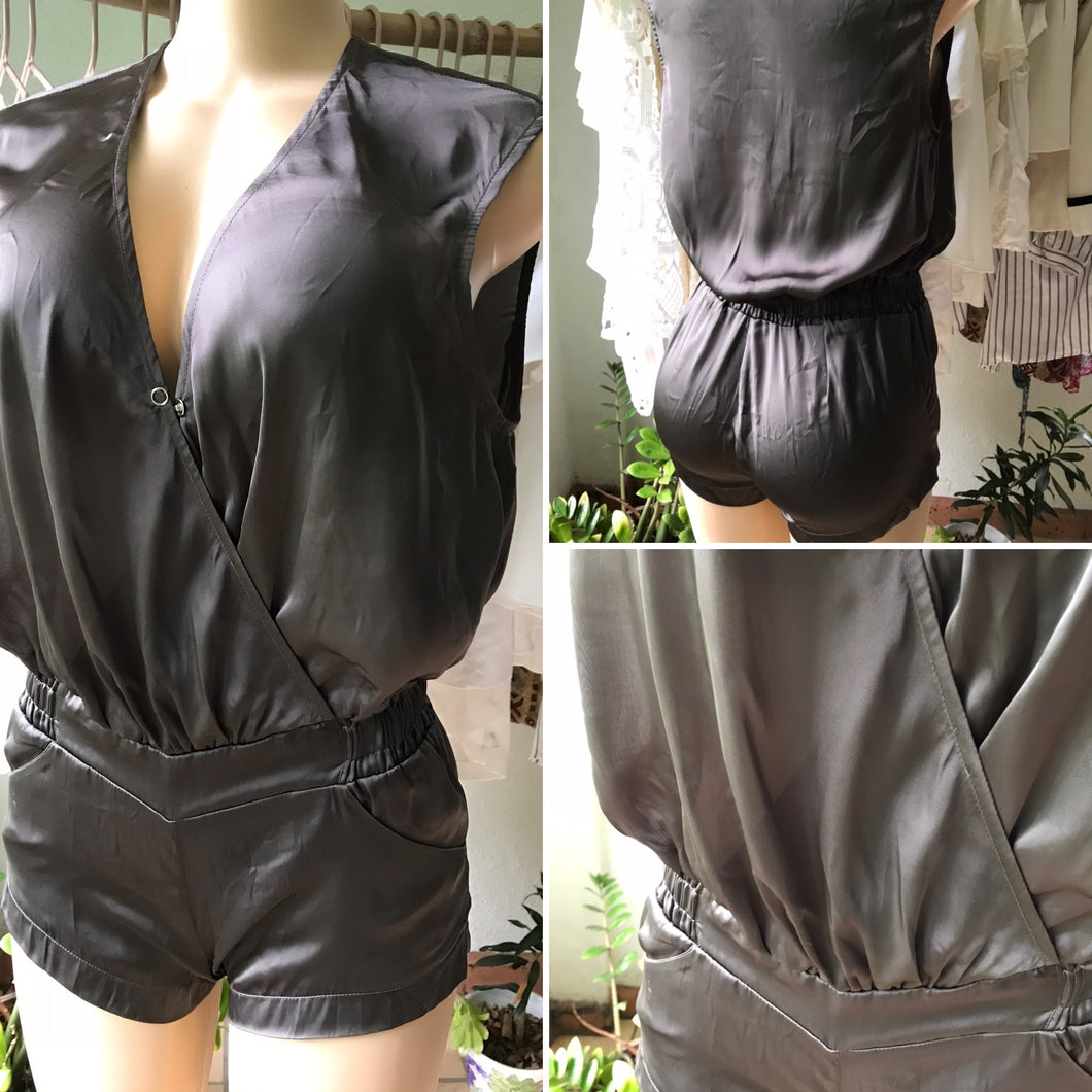 Sparkle and Fade Slate Grey Silky Romper •••