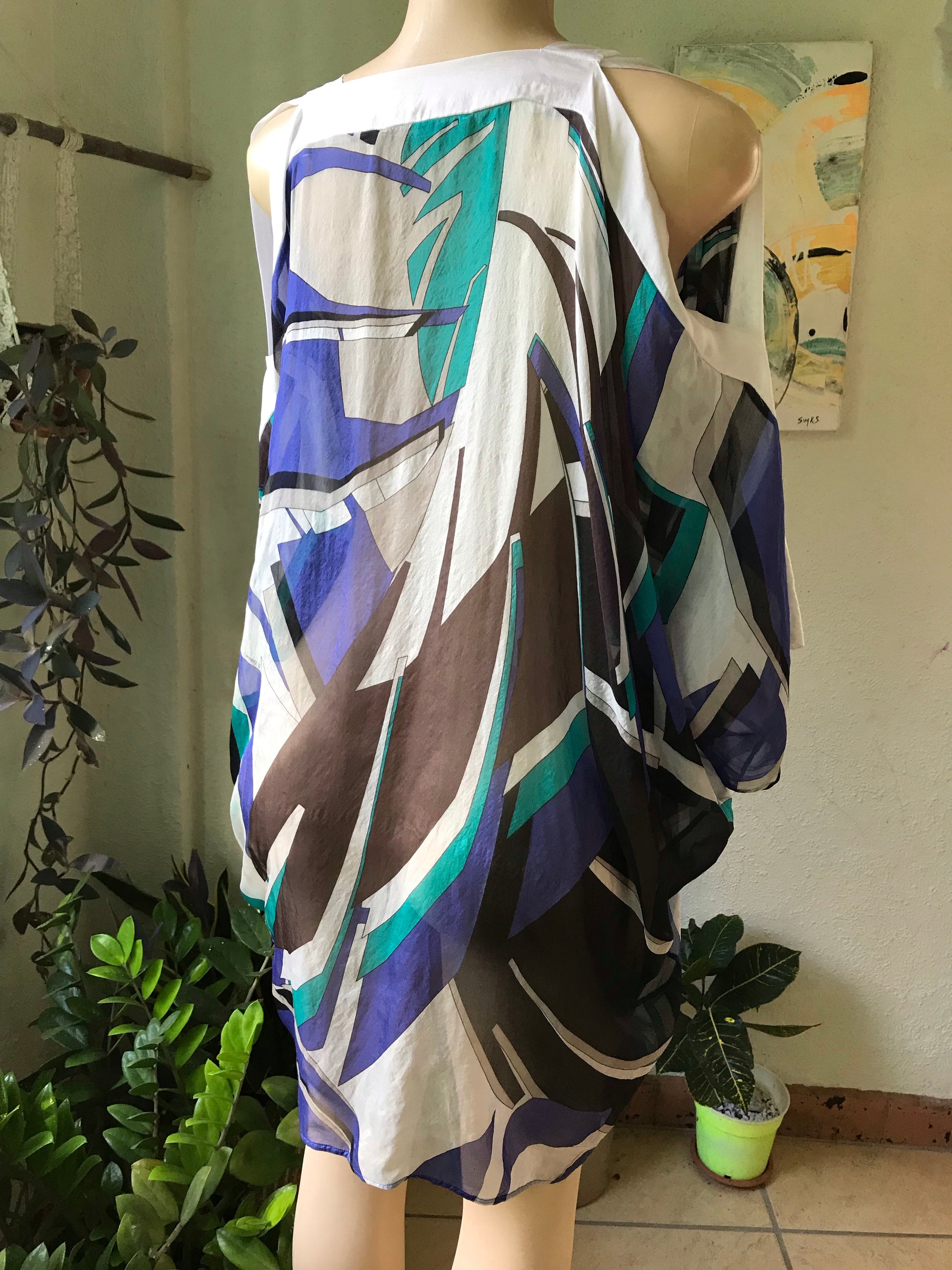 100% Silk Beach Coverup Blue Print Made in Italy