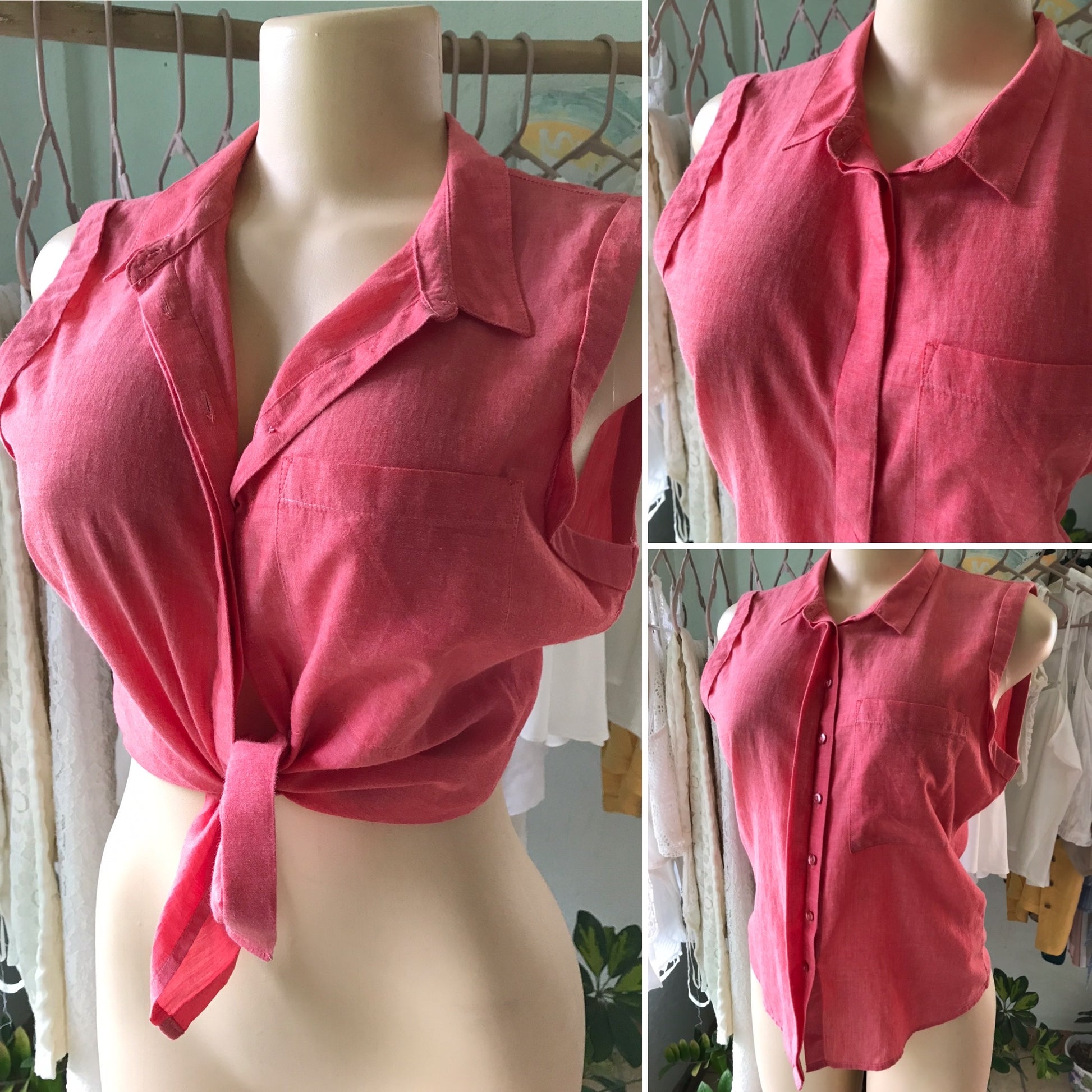 Vero Moda 100% Cotton Coral Conceal Button Down Blouse