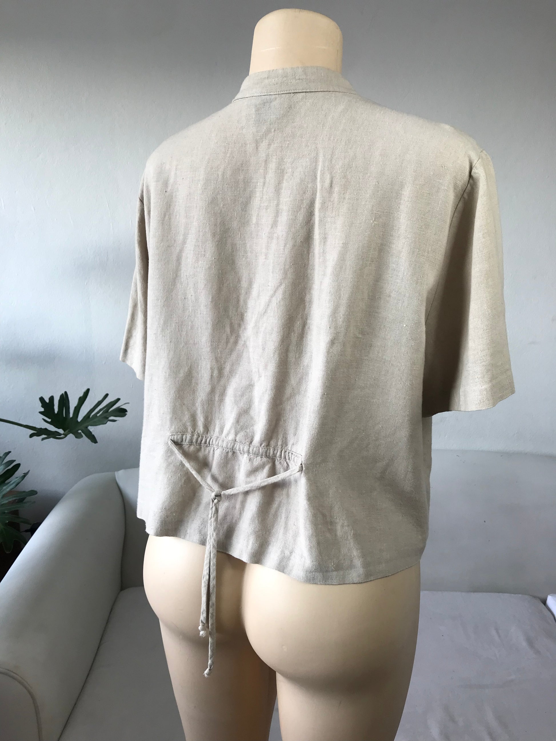 Vintage Sand Linen Button Top Adjustable -  XL/ One Size