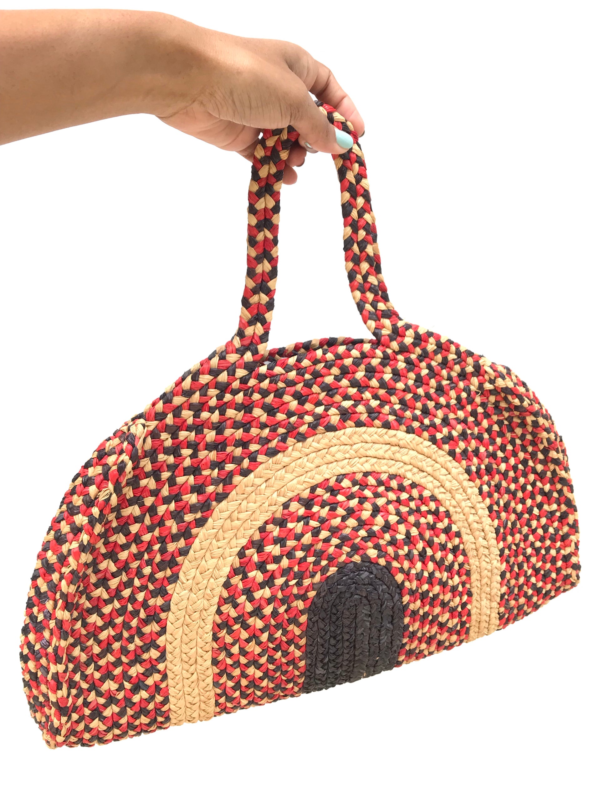 Vintage Woven Hand Bag Large Red & Tan