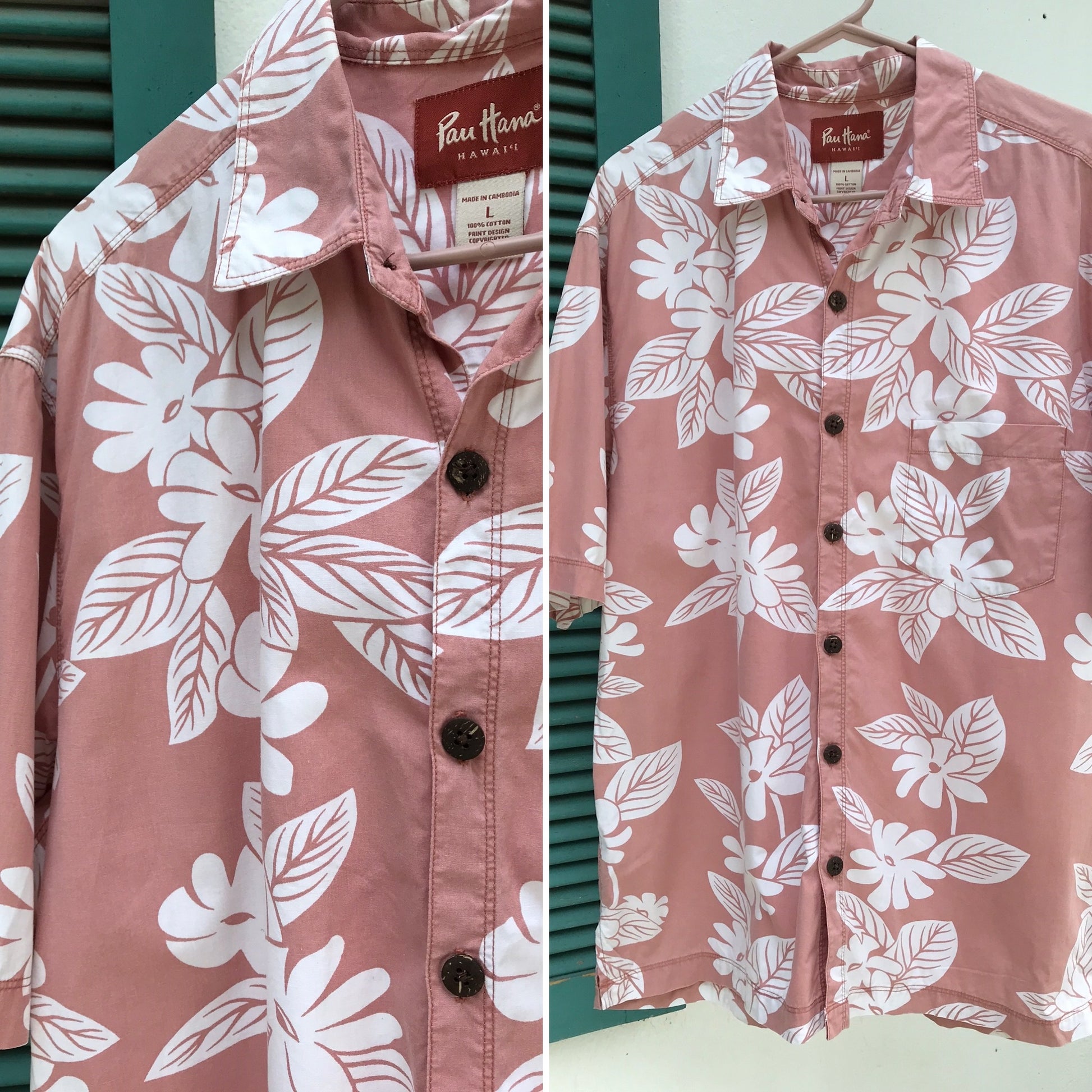 Vintage 100% Cotton Hawaii Floral Shirt Men's Coconut Button