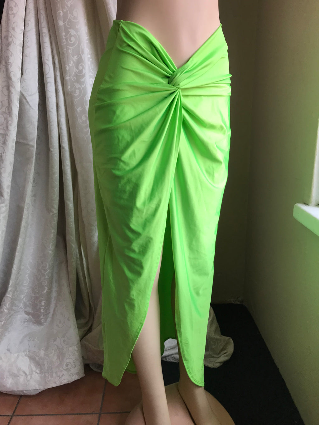 New Fashion Nova Neon Green High Split Maxi Skirt - L