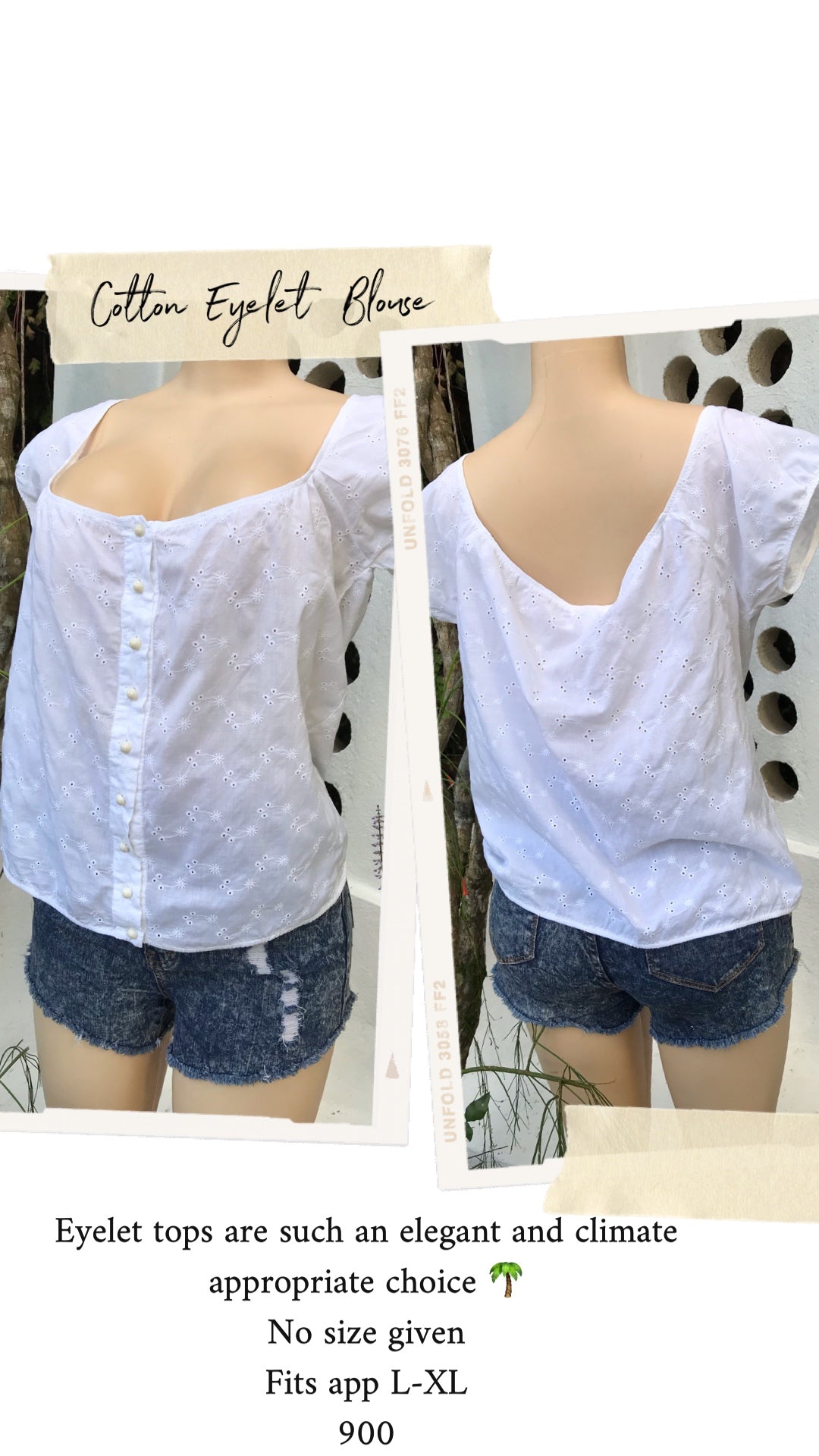 White Cotton Eyelet Button Blouse