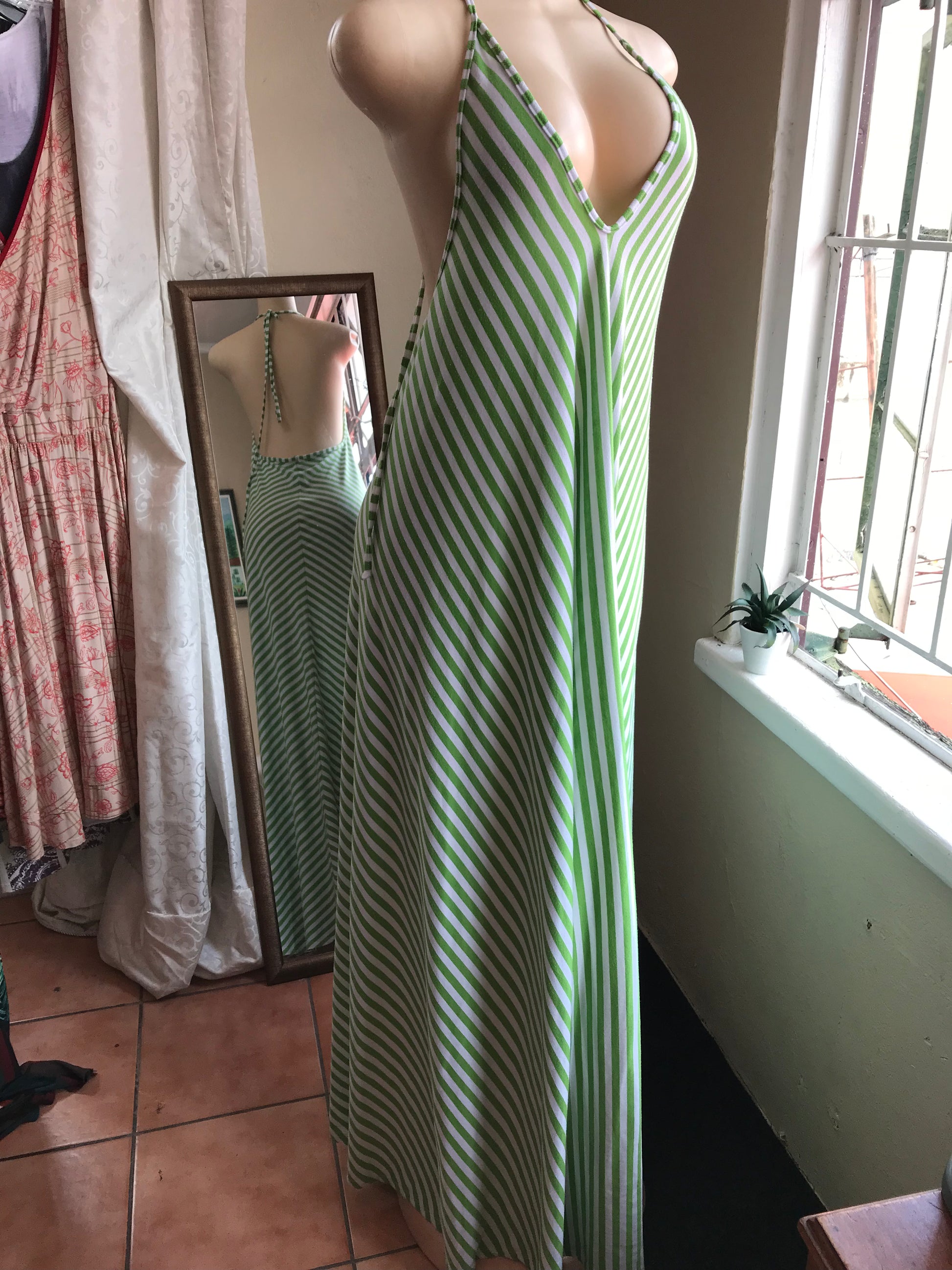 Heather Laine Green Maxi Stripe Dress - XL
